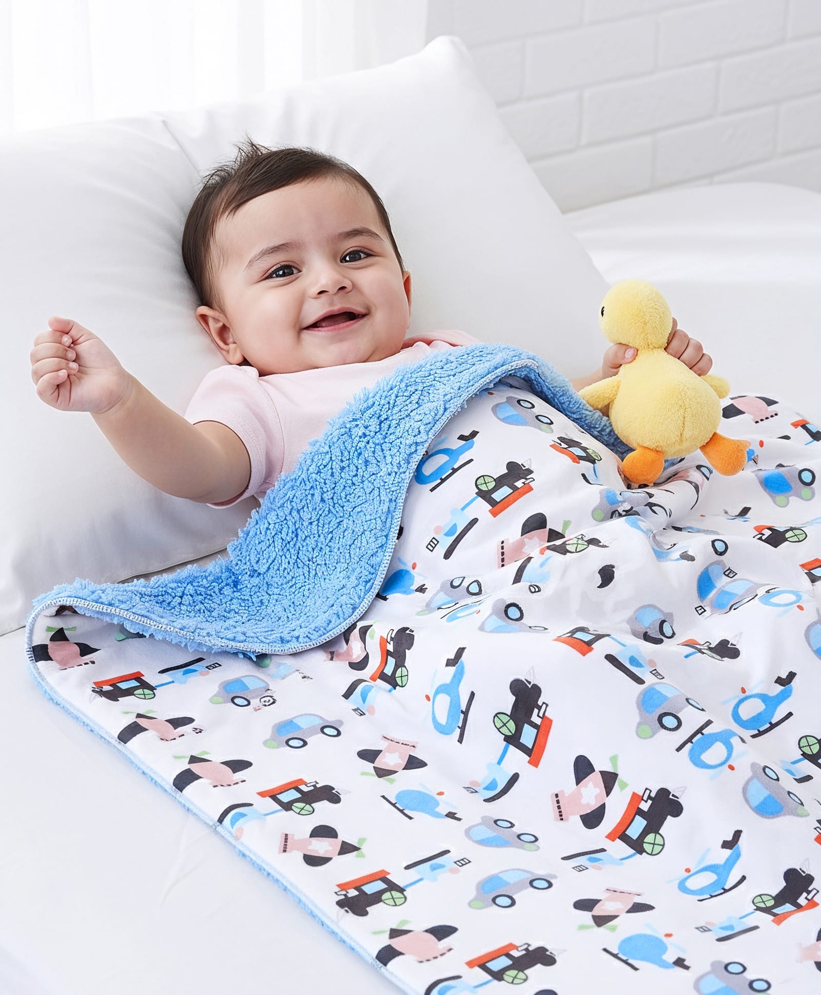 Babyhug Sherin & Poly Wool All Season Blanket Comforter Transport Print- Blue-picture-15