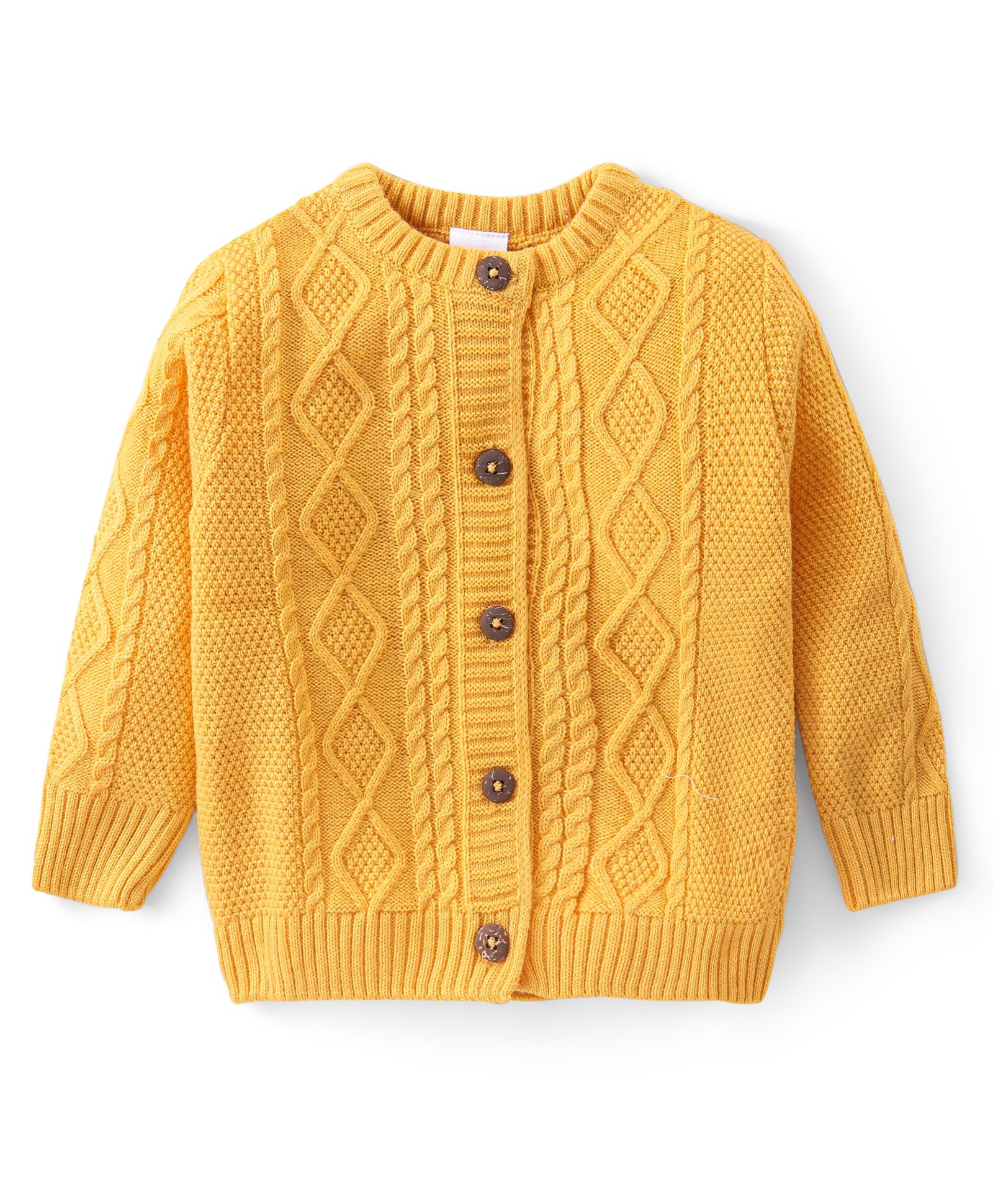 Babyhug Knitted Full Sleeves Front Open Sweater with Cable Knit Design - Yellow-picture-17
