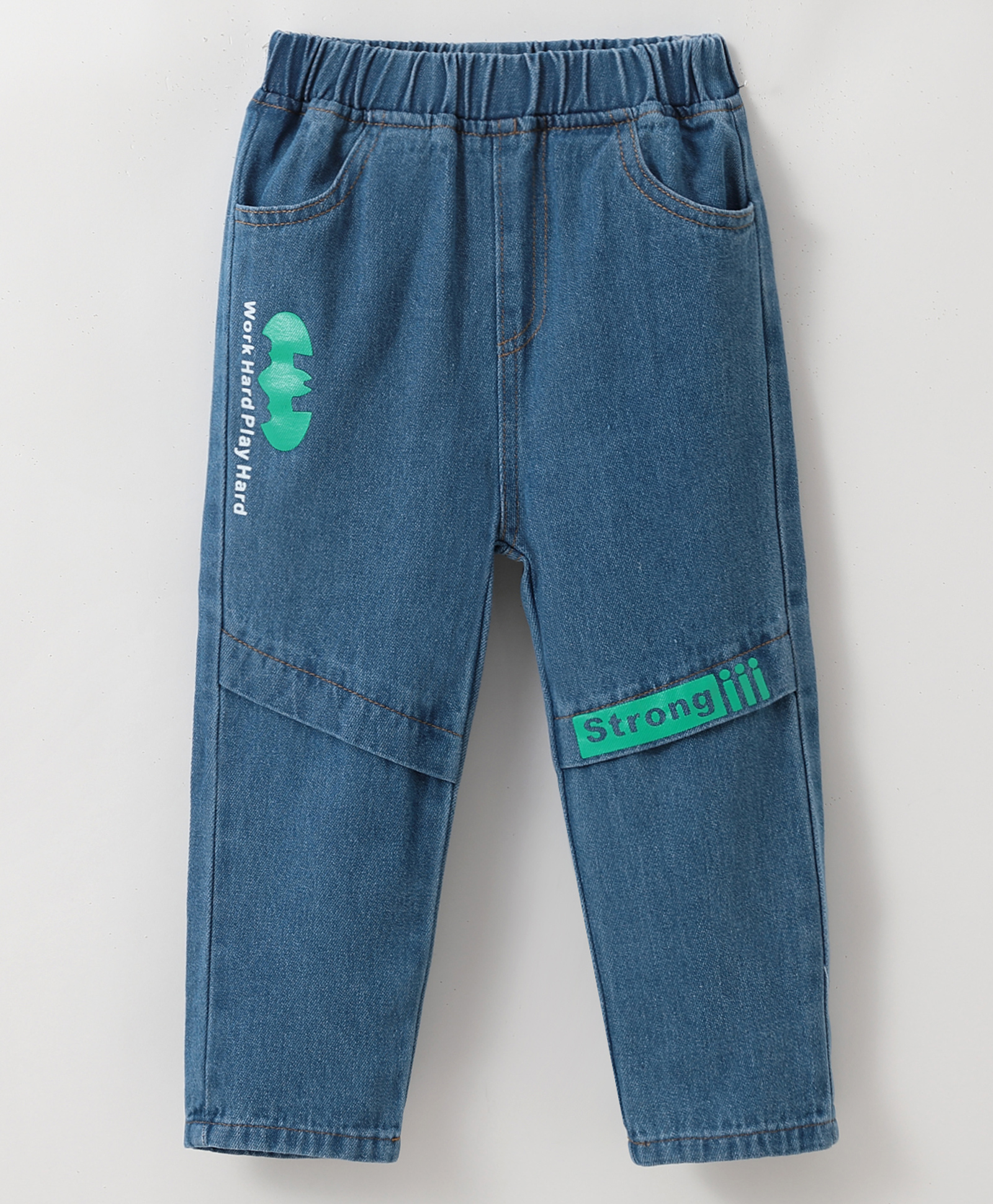 Kookie Kids Full Length Washed Denim Jeans with HD Print - Blue-picture-28