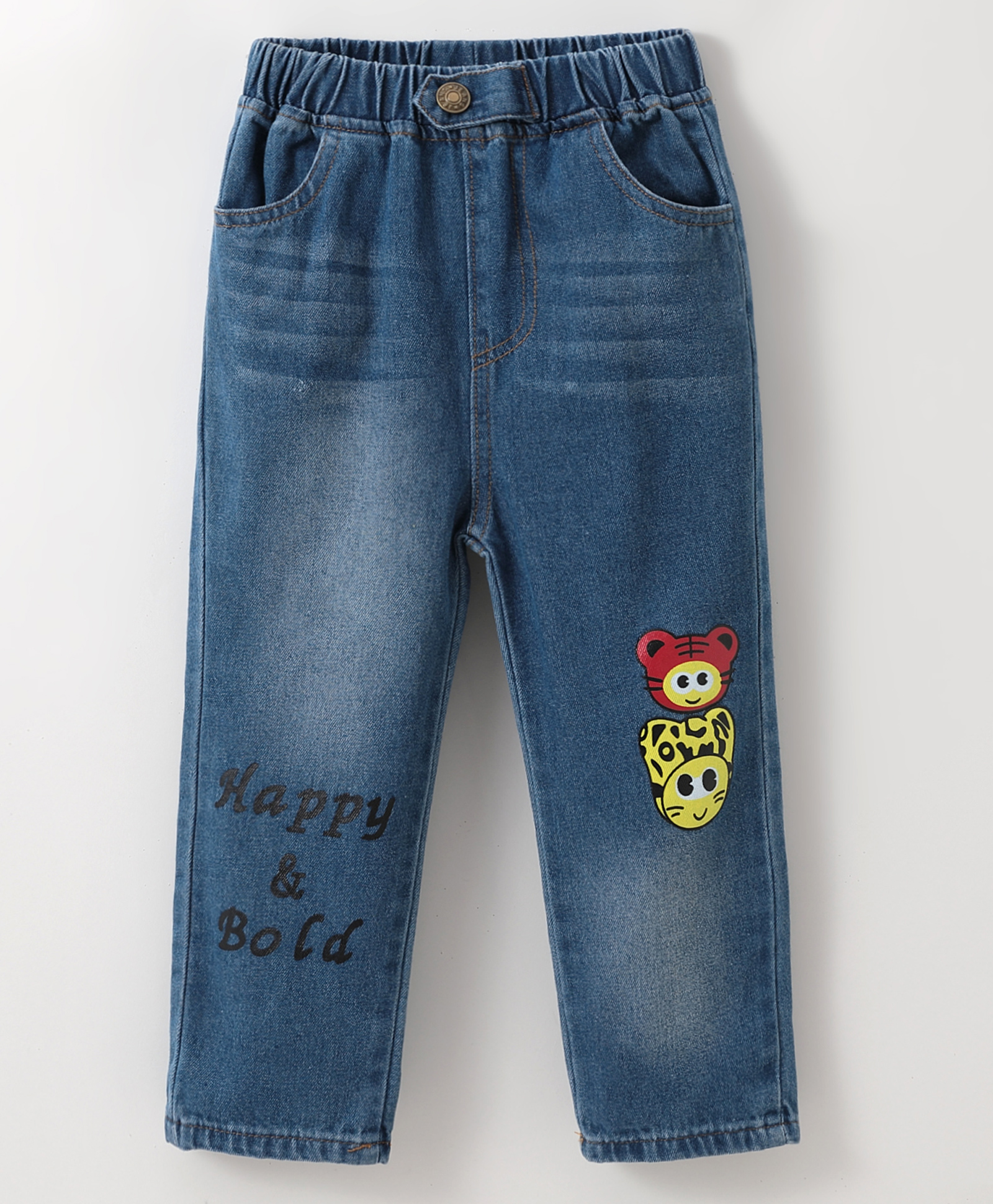 Kookie Kids Full Length Denim Jeans with Tiger & Text Print  - Blue-image-24
