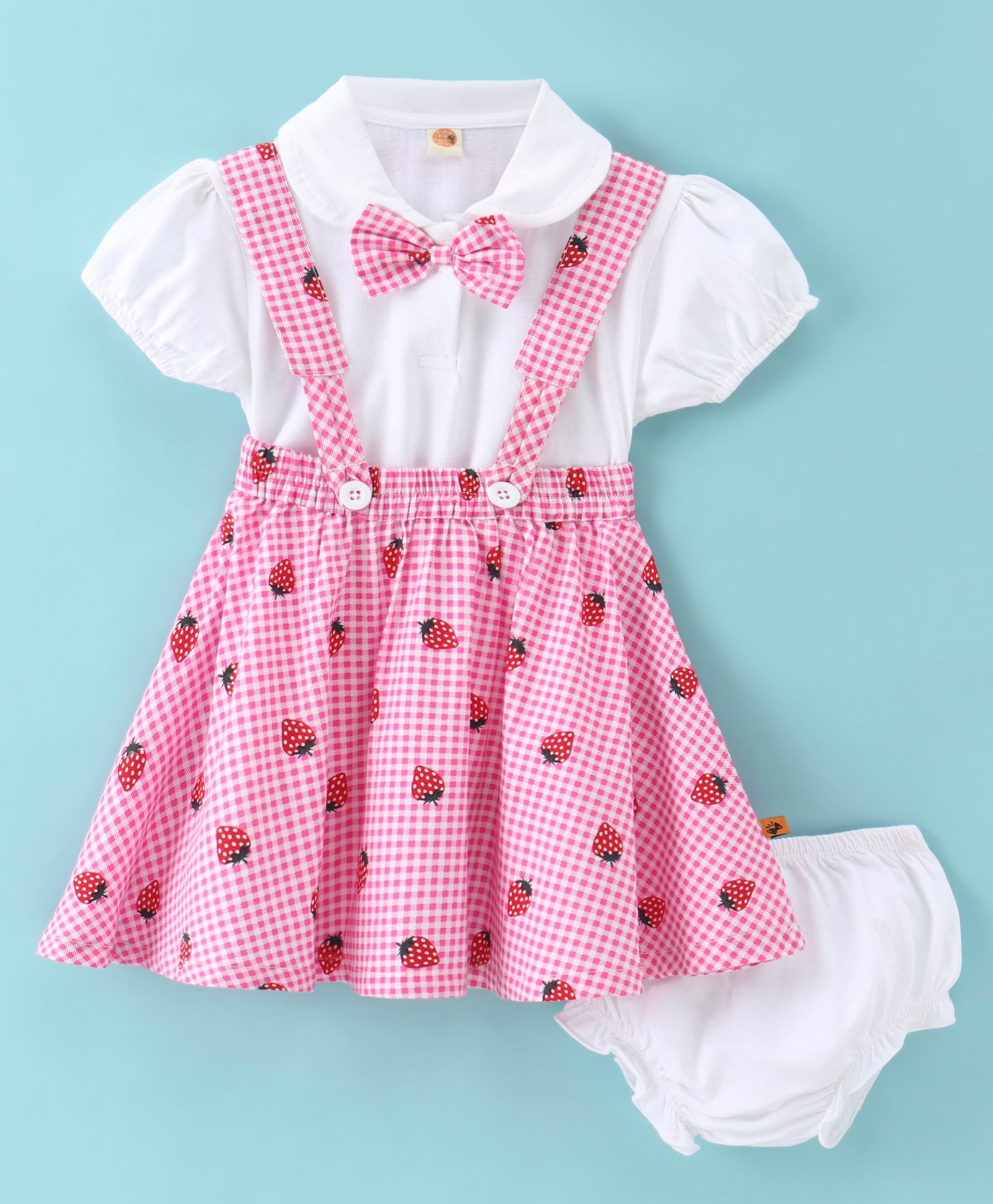 Dew Drops Poplin Woven Half sleeves Frock with Inner Tee & Bloomer Tropical Print - Pink-image-39
