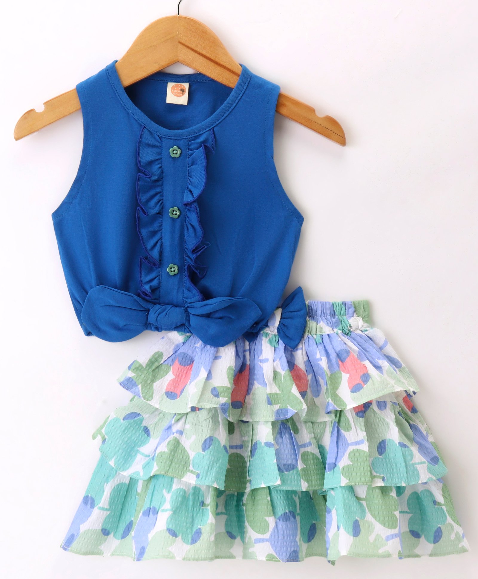 Dew Drops Woven Sleeveless Top & Layered Skirt Set With Floral Print - Blue-picture-28