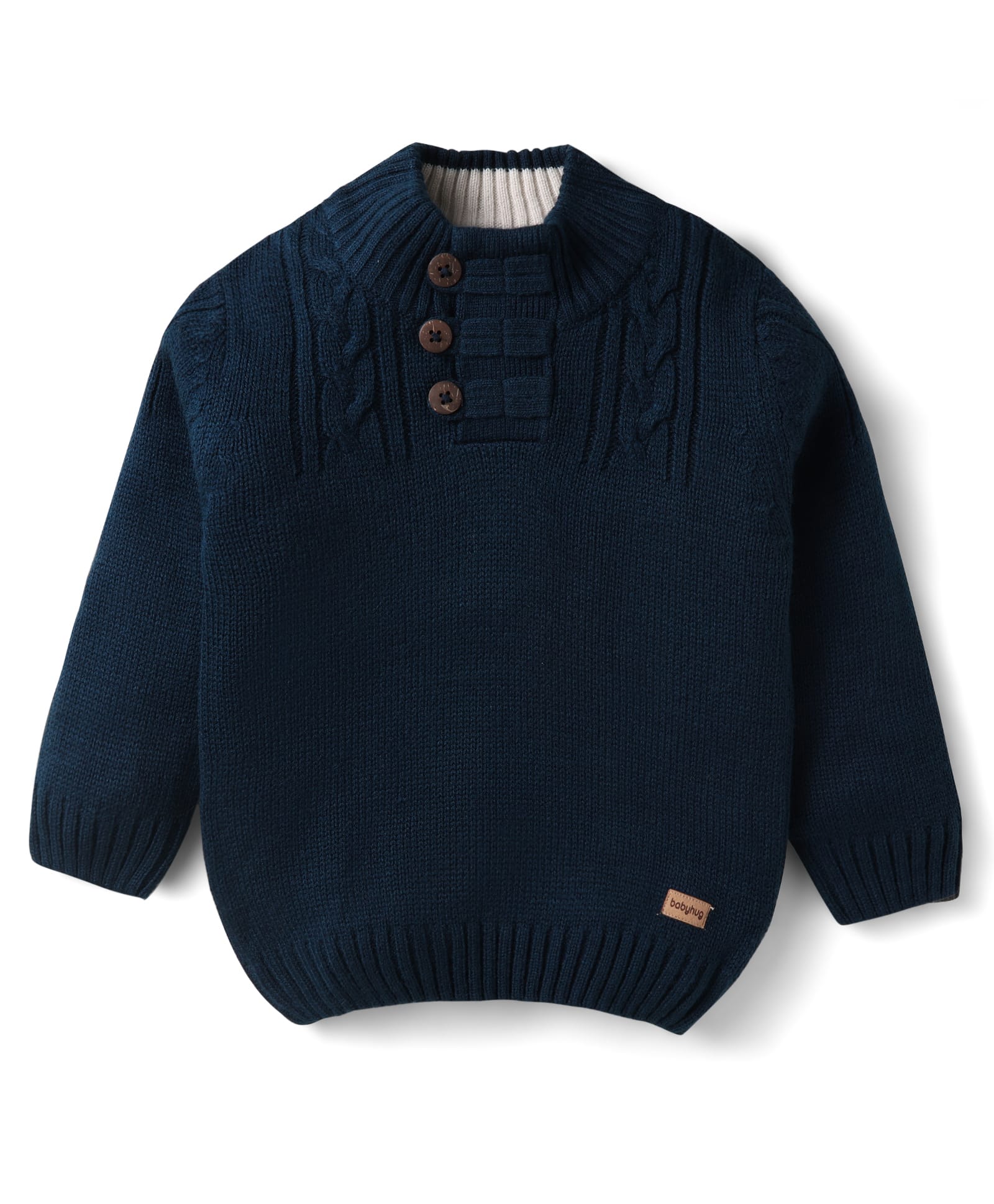 Babyhug Knitted Full Sleeves Pullover Solid Color Sweater - Navy Blue-picture-16