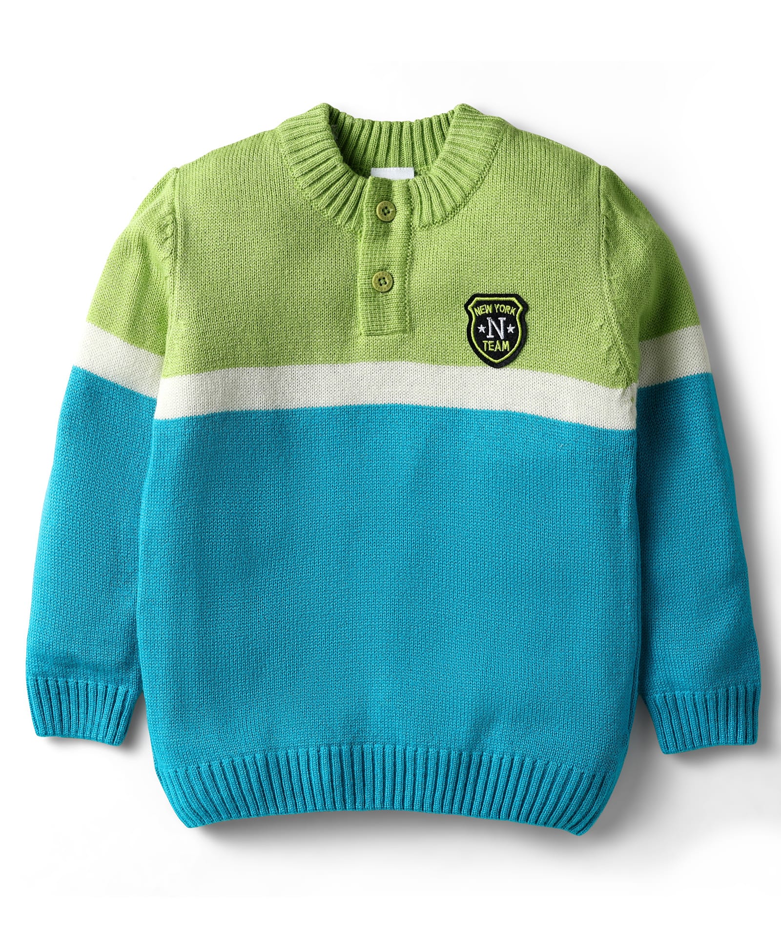 Babyhug Knit Full Sleeves Pullover Sweater with Color Blocks - Light Green & Blue-image-42