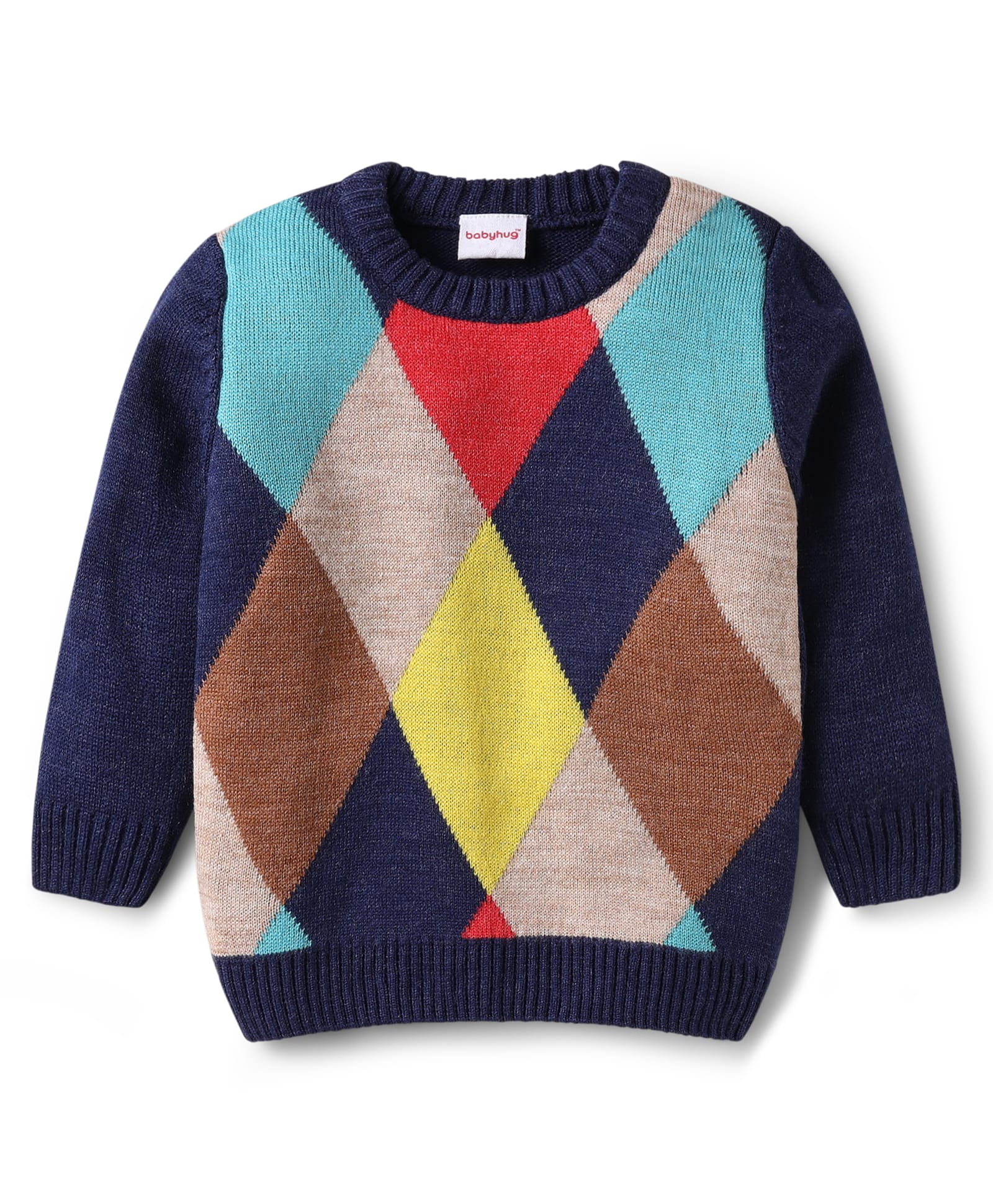 Babyhug Knitted Full Sleeves Pullover Sweater With Argyle Design - Navy Blue-image-27