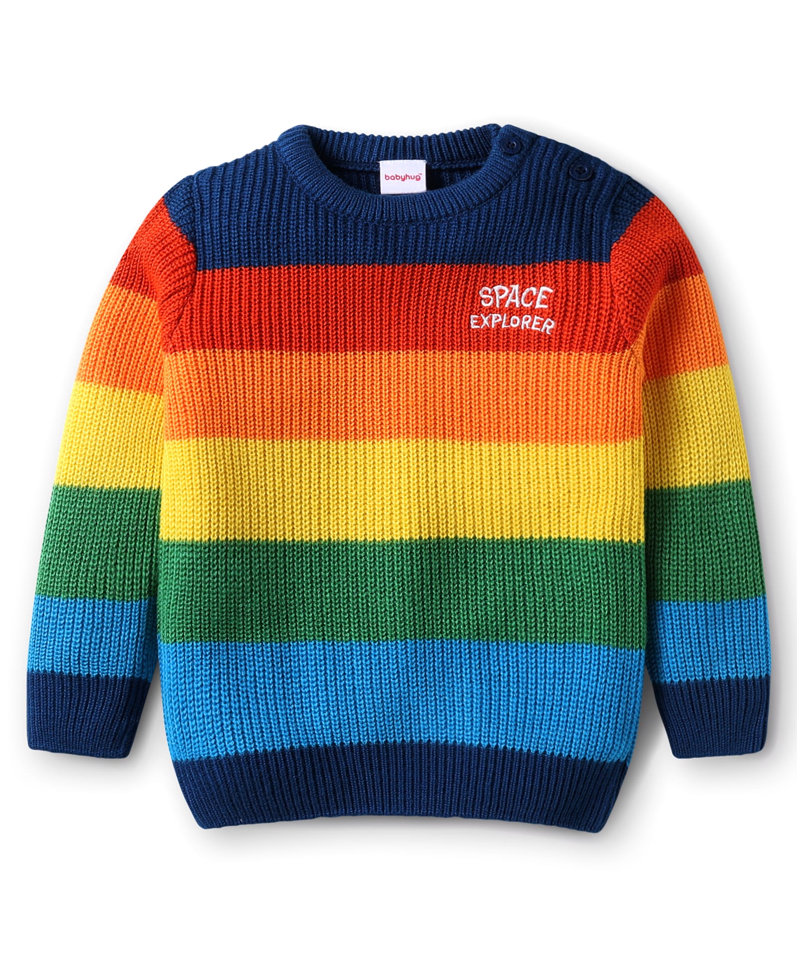 Babyhug Knitted Full Sleeves Pullovers Striped Sweater - Multicolor-picture-10