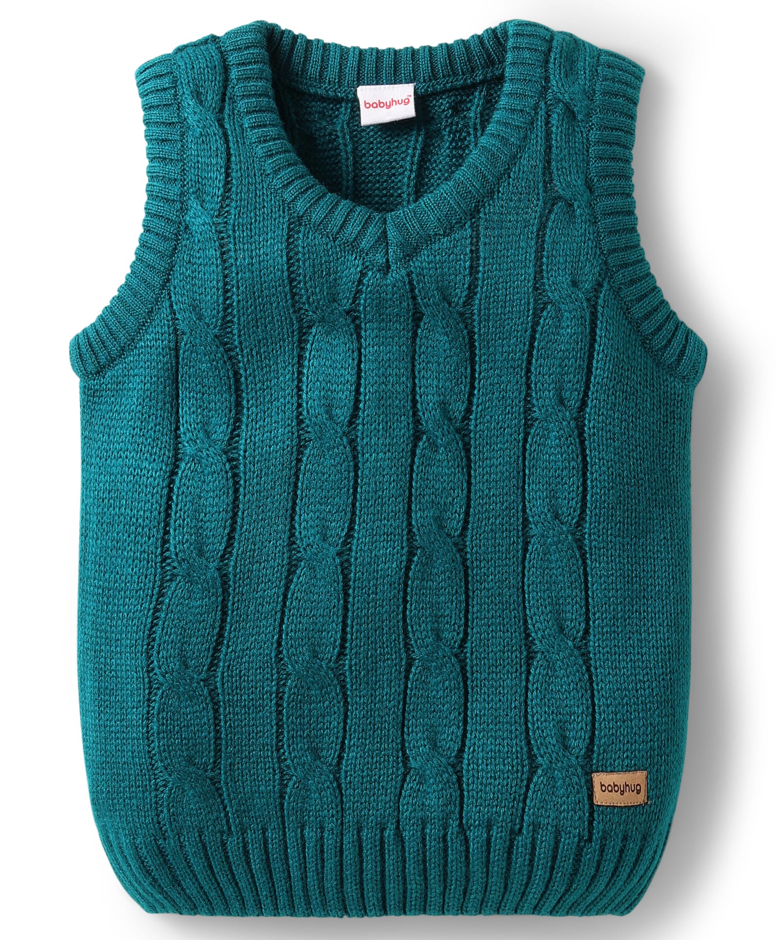 Babyhug Knitted Sleeveless Pullover Sweater Vest with Cable Knit Design - Teal Blue-image-12