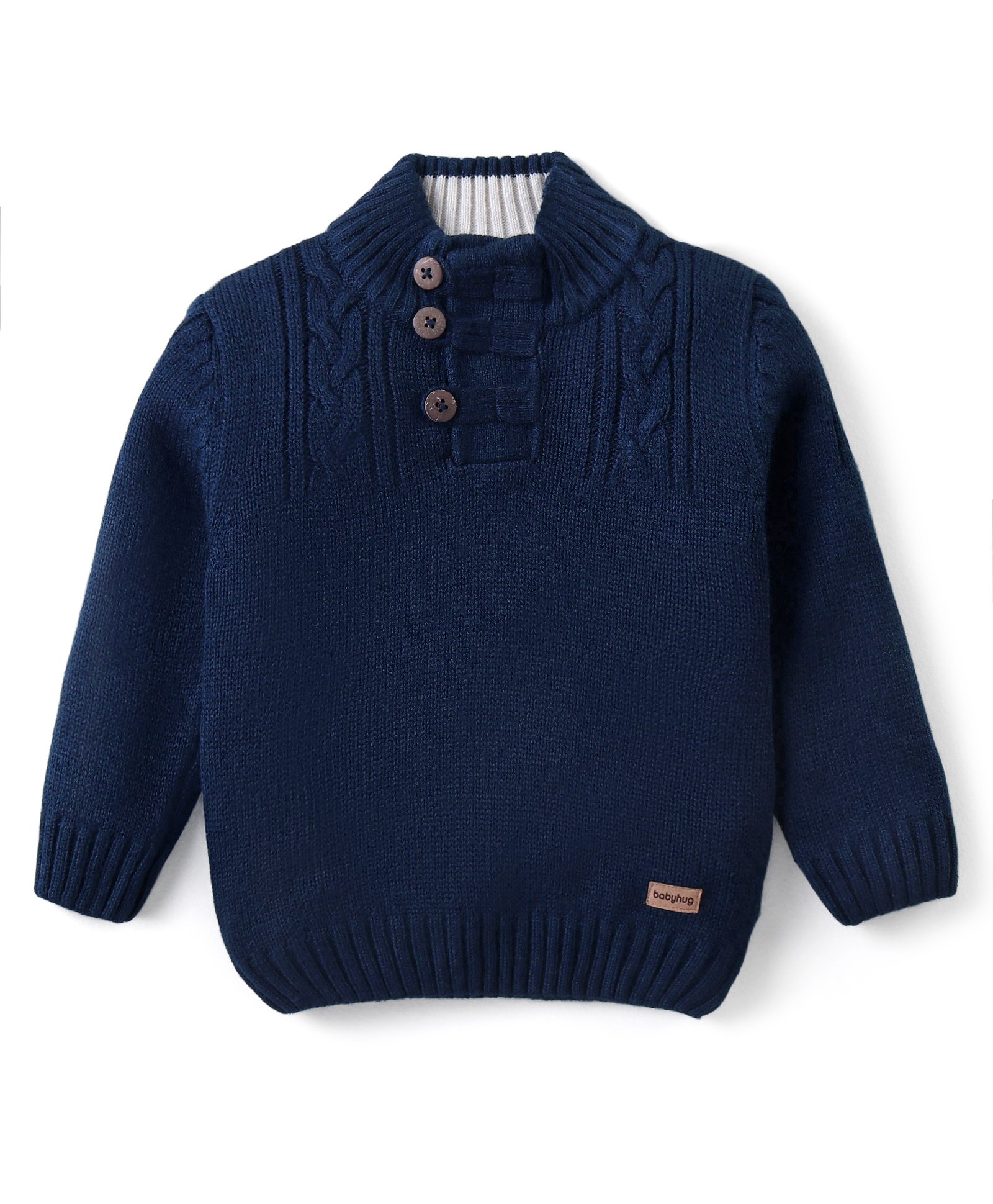 Babyhug Knitted Full Sleeves Pullover  Sweater with Cable Knit Design & Button Detailing  - Navy Blue-picture-25