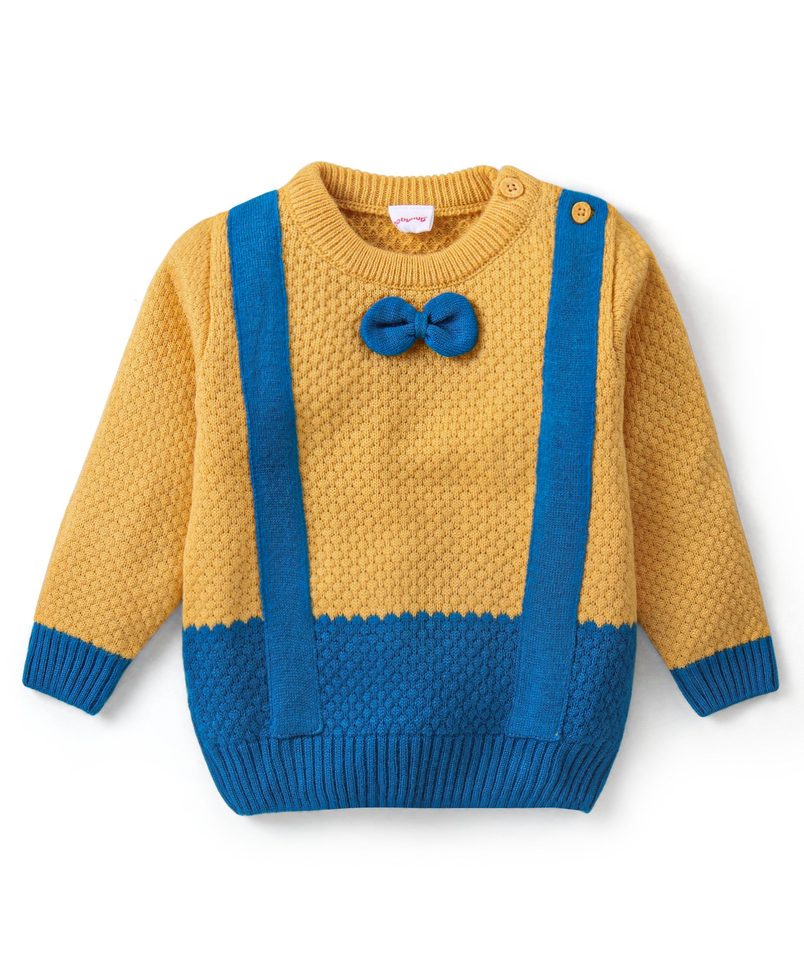Babyhug Knit Full Sleeves Color Block Pullovers Sweater With Bow Applique - Yellow-image-38