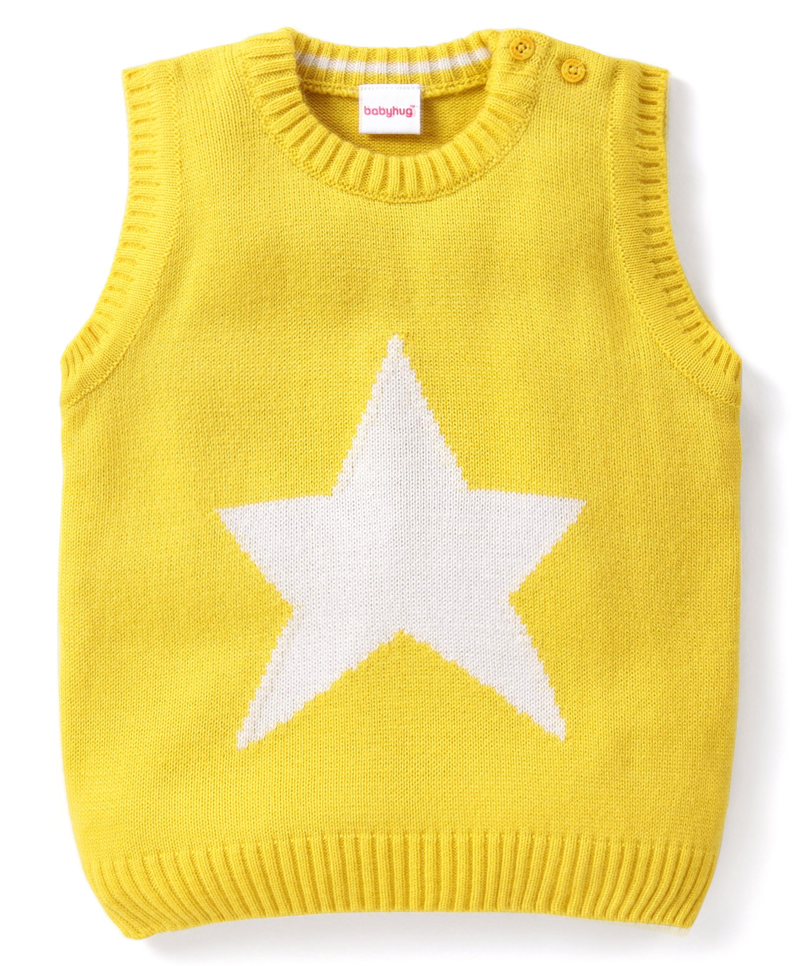 Babyhug Kitted Sleeveless Pullover Sweater with Star Design - Yellow-image-23