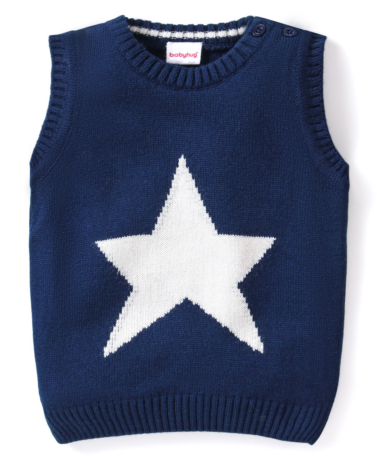 Babyhug Kitted Sleeveless Pullover Sweater with Star Design - Navy Blue-image-15
