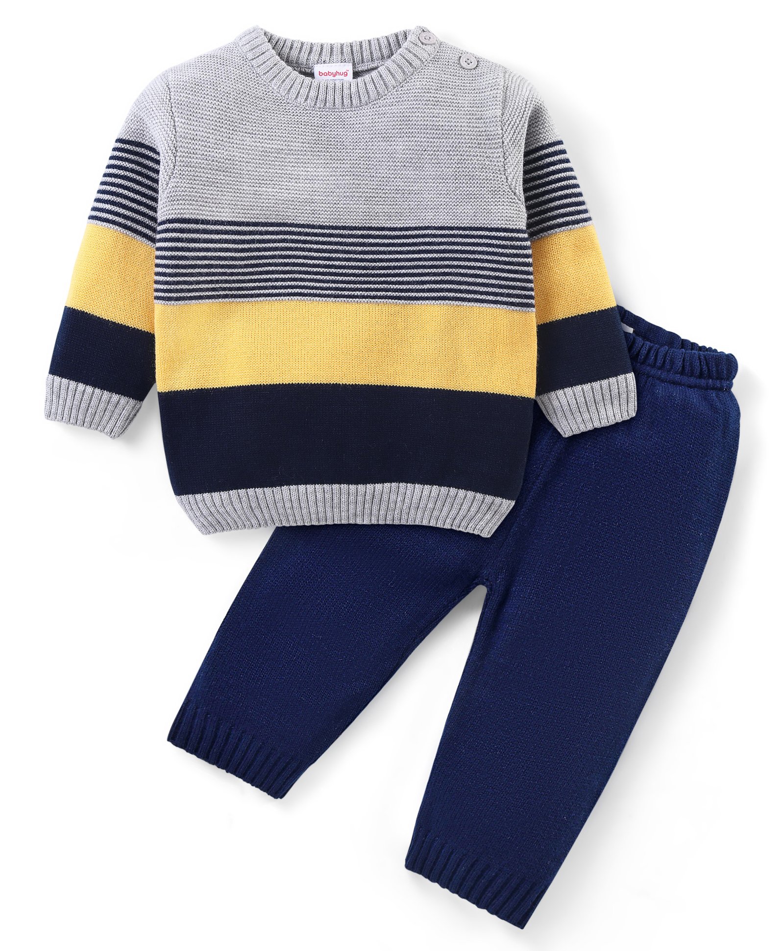 Babyhug Knit Full Sleeves Pullover Sweater & Pant Set Stripe Design - Multicolour-picture-26