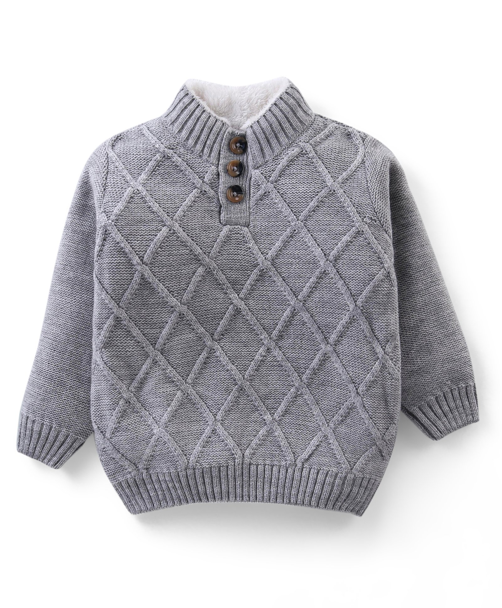 Babyhug Knitted Full Sleeves Pullover Cable Knit Henley Sweater -Grey-image-2