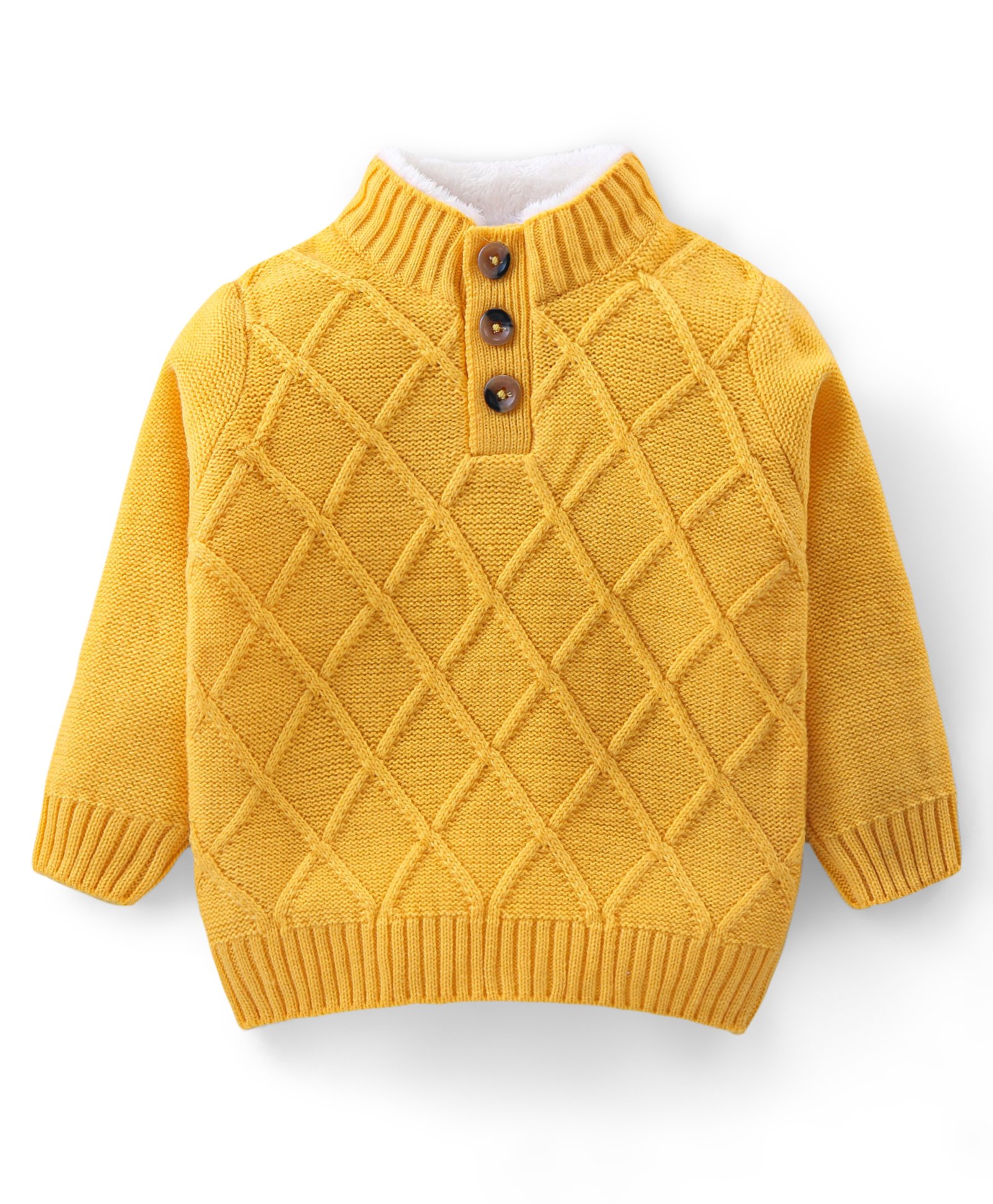 Babyhug Knitted Full Sleeves Pullover Cable Knit Henley Sweater -Yellow-image-6