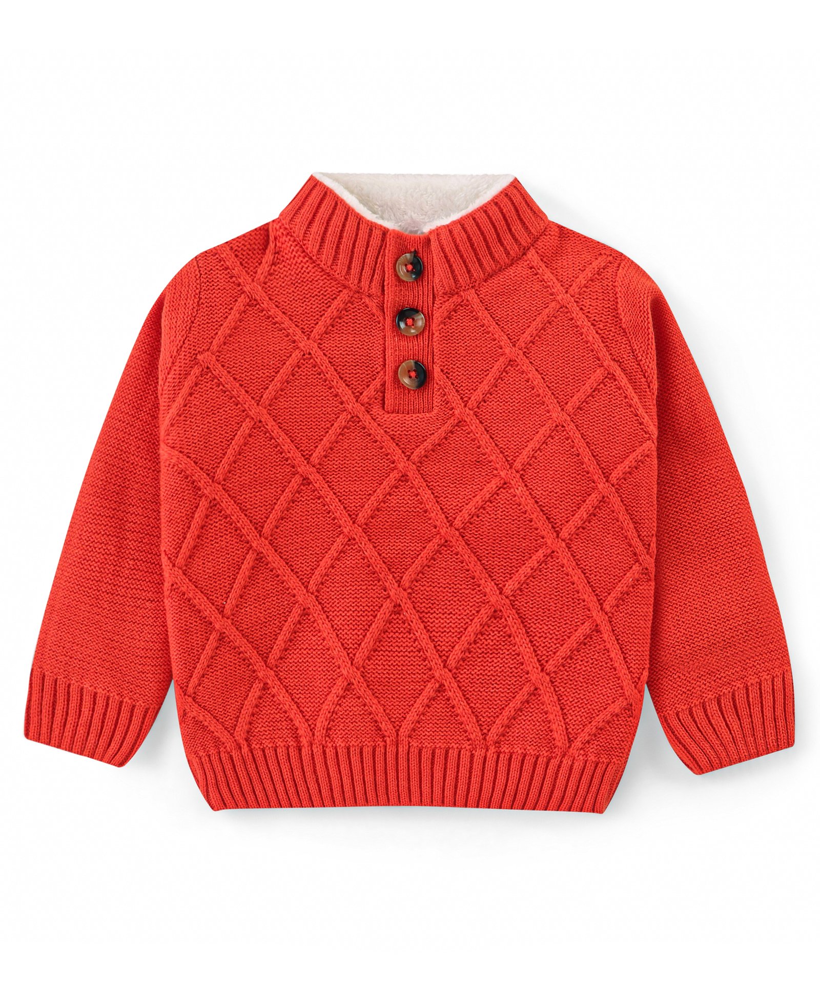 Babyhug Knitted Full Sleeves Pullover Cable Knit Henley Sweater - Red-image-5