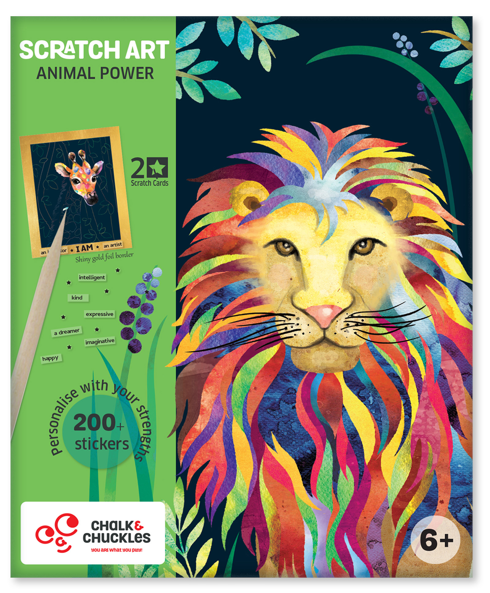 Chalk and Chuckles Animal Power Scratch Art With Stickers-image-23