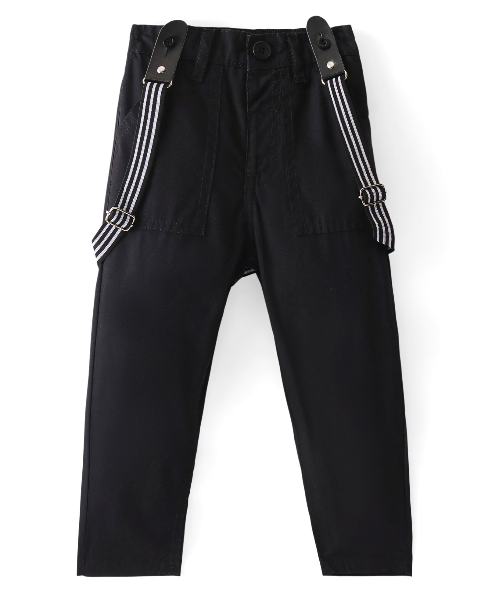 Babyhug Cotton Lycra Full Length Pants with Suspenders - Black-picture-10