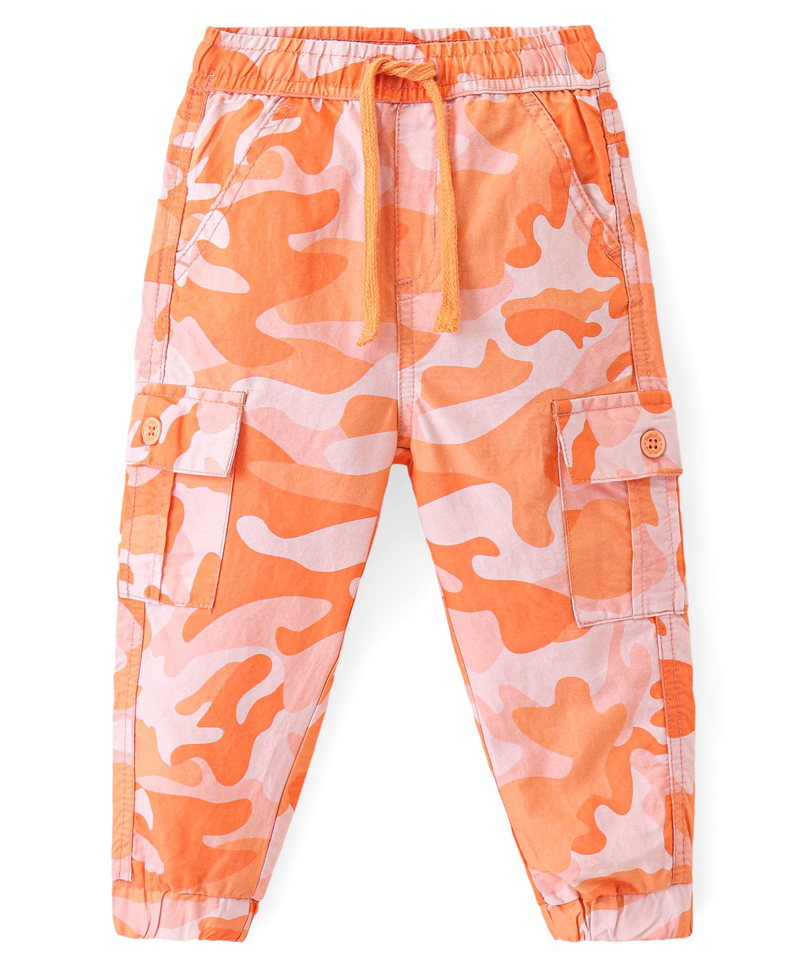 Babyhug Cotton Lycra Full Length  Trousers Camouflage Print - Orange-picture-11