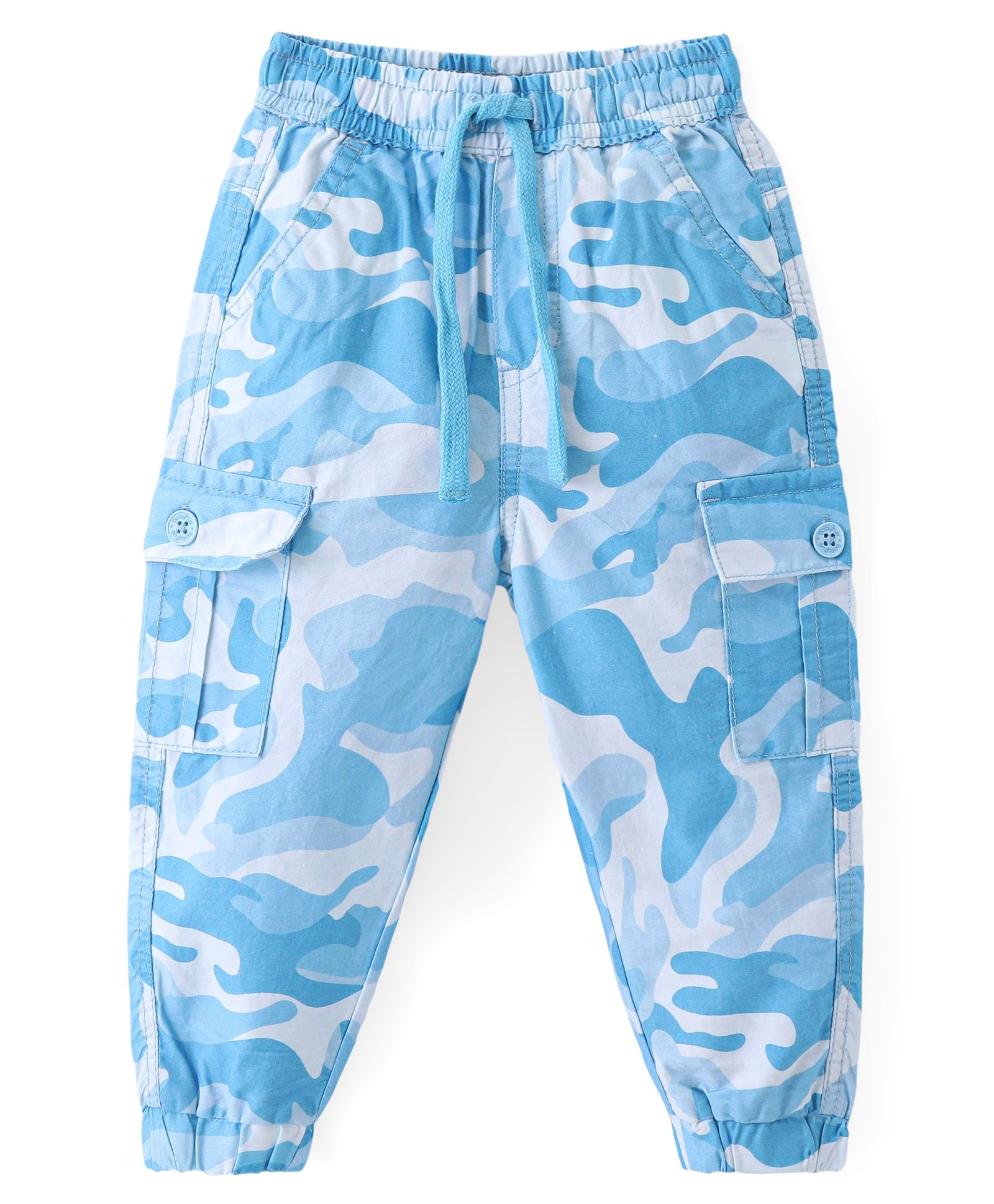 Babyhug Cotton Lycra With Stretch Woven Full Length Trousers With Camo Print - Blue-picture-28