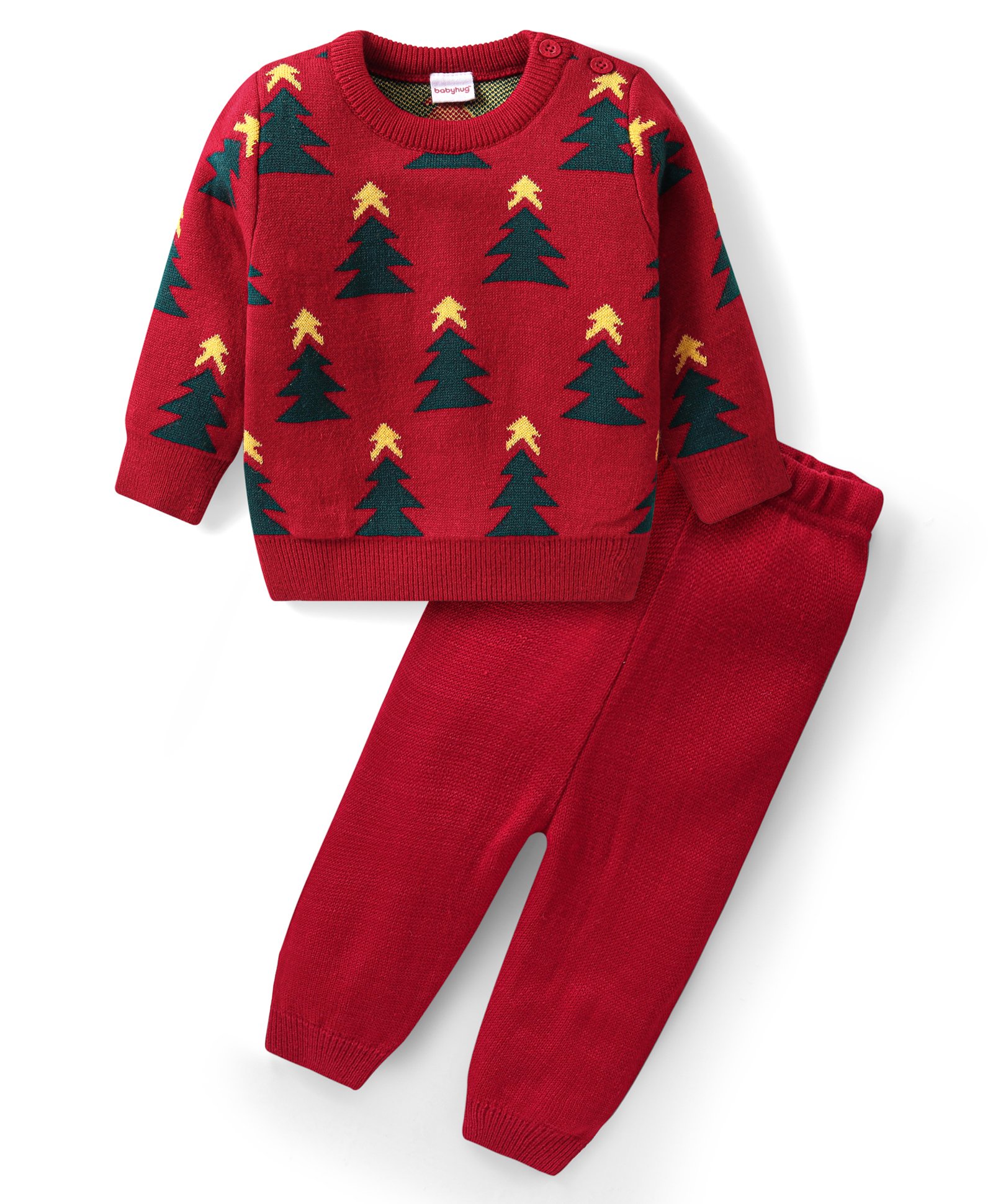 Babyhug Knit Full Sleeves Pull Over Sweater Set with Christmas Theme - Red-picture-11