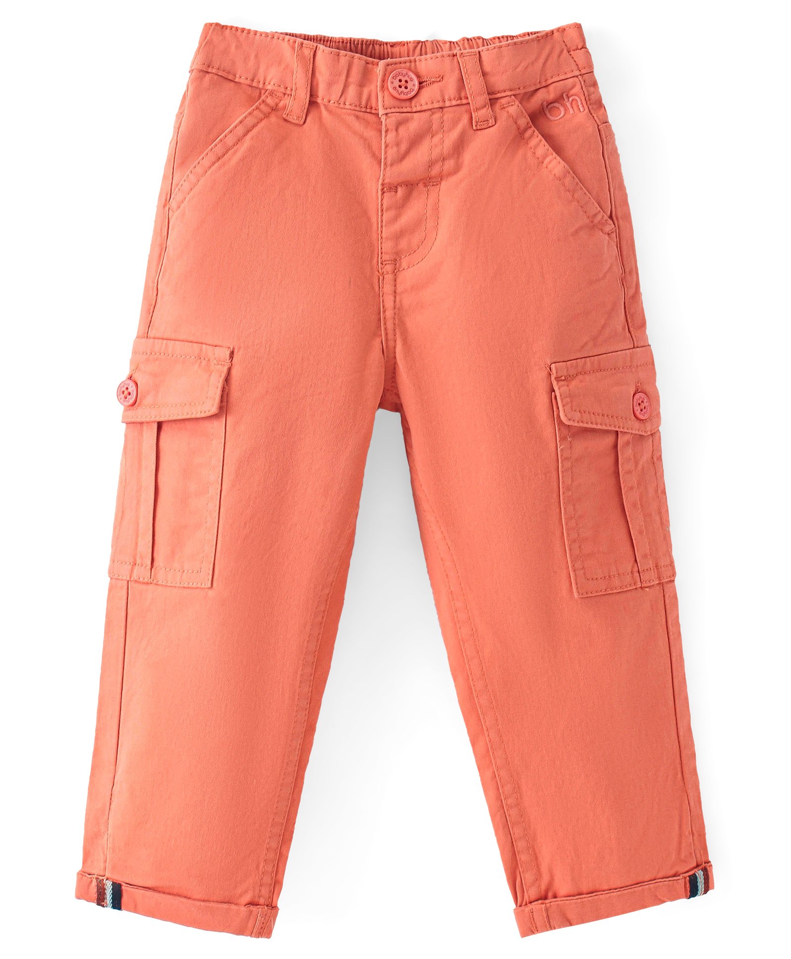 Babyhug Cotton Lycra Woven Full Length Solid Colour Stretchable Trousers with Cargo  Pockets - Coral-picture-29