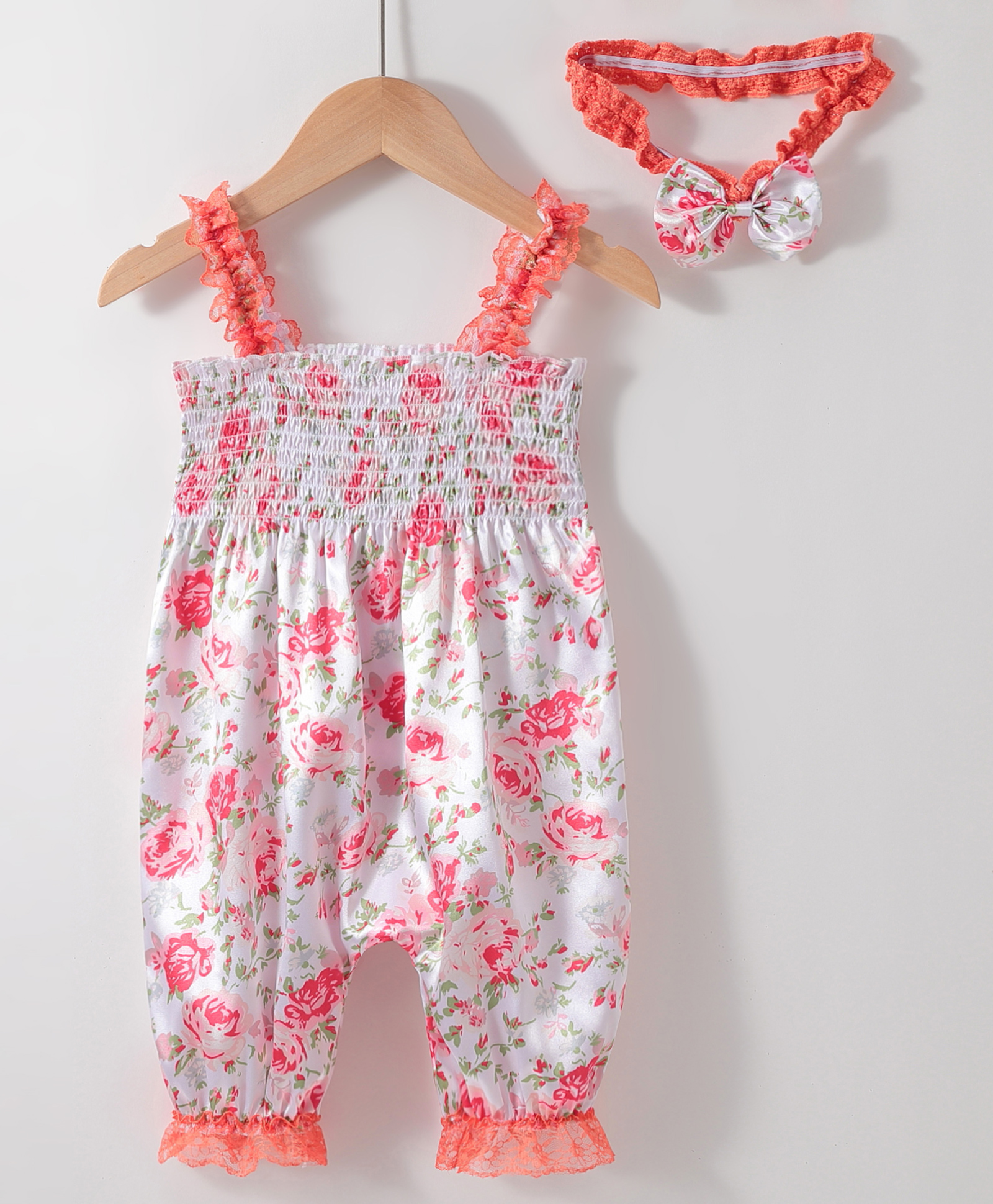 Kookie Kids Sleeveless Jumpsuit with Headband Floral Print - White & Orange-image-36
