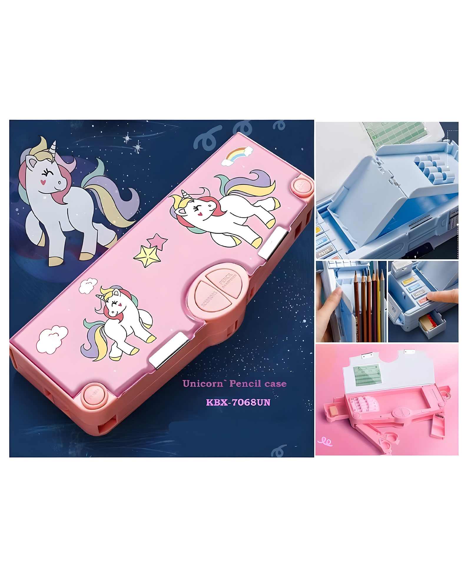 YAMAMA Unicorn Theme Multifunctional Pencil Magnetic Box High Tech Creative Cartoon Stationery Box Built-in Pen Stand Push Button Enabled Storages And Sharpener  Multicolor-image-19