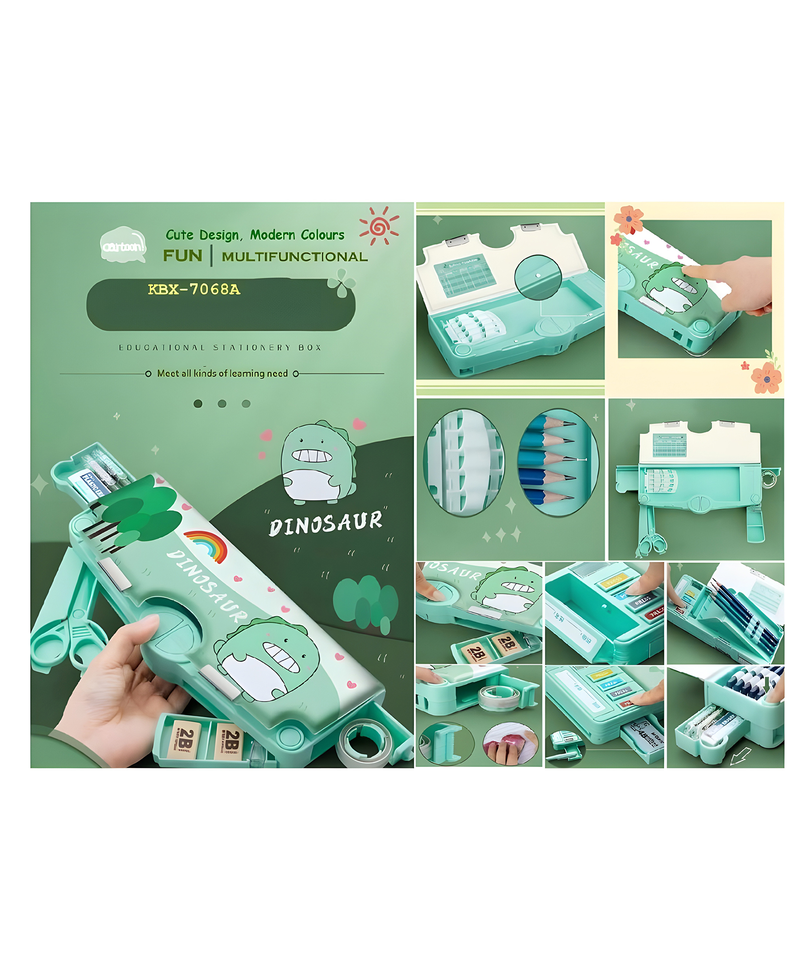 YAMAMA Dinosaur Theme Multifunctional Pencil Magnetic Box High Tech Creative Cartoon Stationery Box Push Button Enabled  Multicolor-image-26
