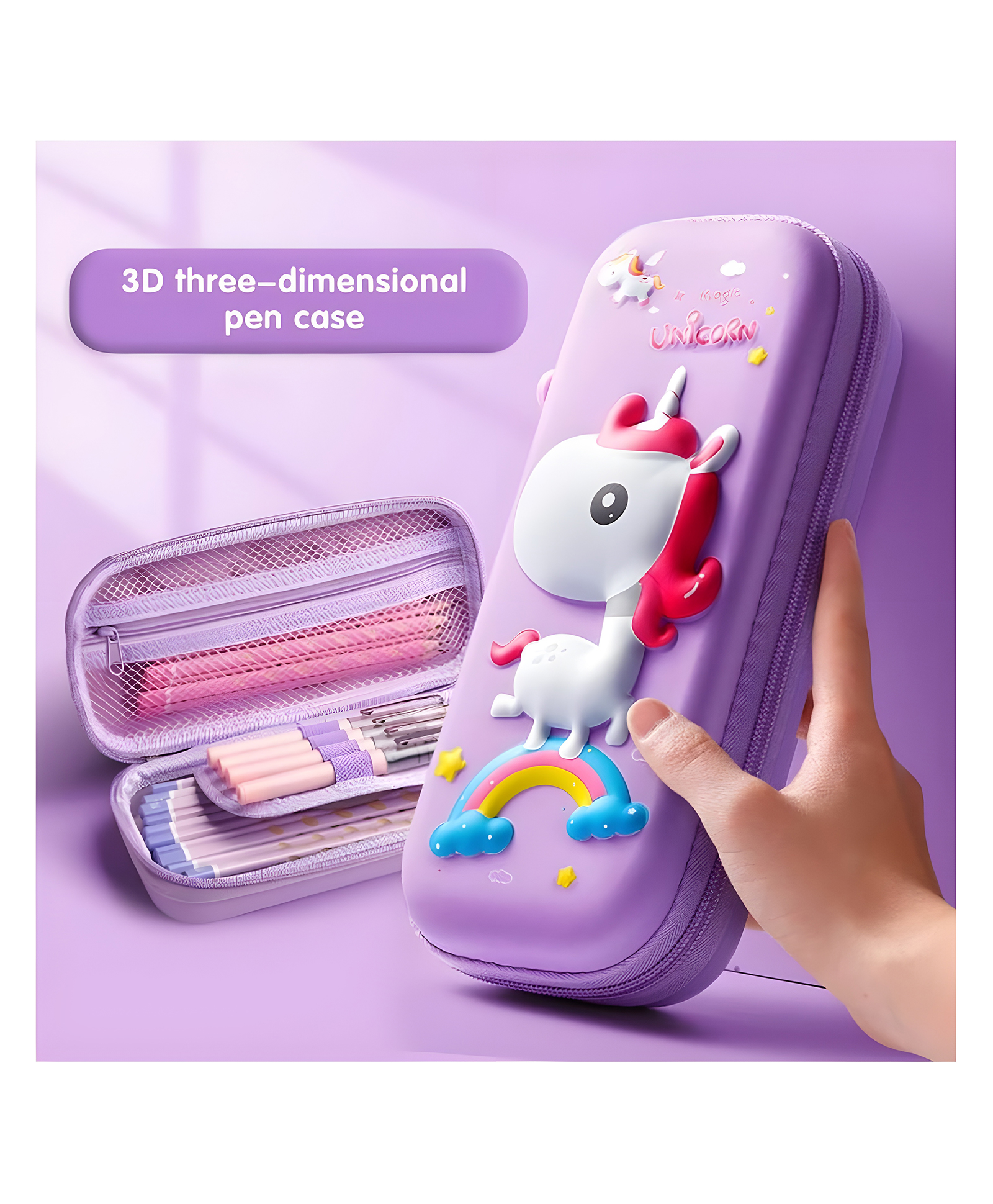 YAMAMA Cute Magic Unicorn 3D Squishy Premium Design Multi-function Pencil Pouch With Passcode Protection Water-proof Adorable Student Stationery Handheld Storage Case Bag EVA Material Pencil Box Pouch  Multicolor-picture-31