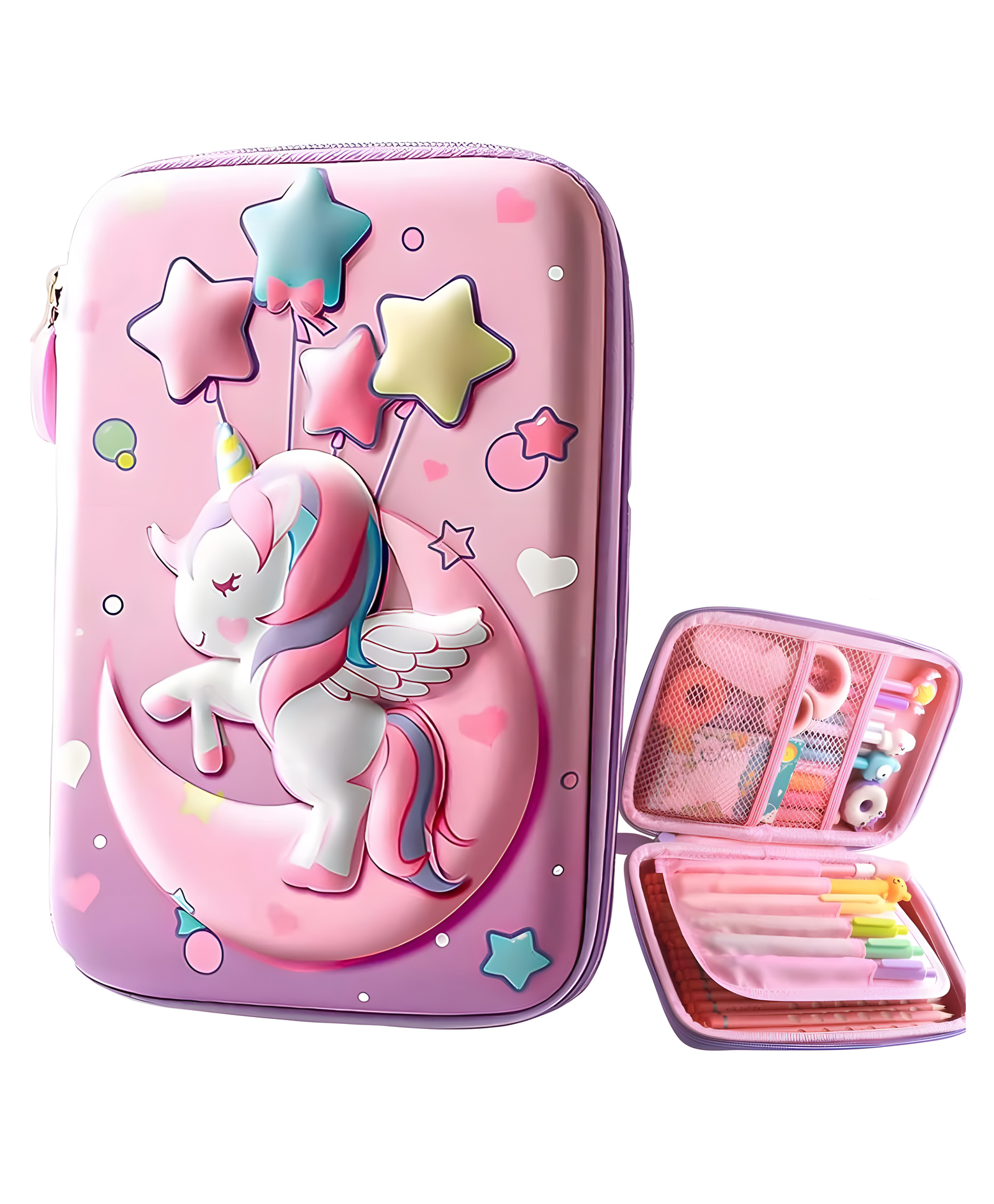 YAMAMA Magical Time Unicorn 3D Premium Design Multi-function Pencil Pouch With Stylish Zipper Closure Pouch Waterproof Hardtop Fabric Adorable Student Stationery Handheld Storage Case Bag EVA Material Pencil Box Pouch  Multicolor-image-0