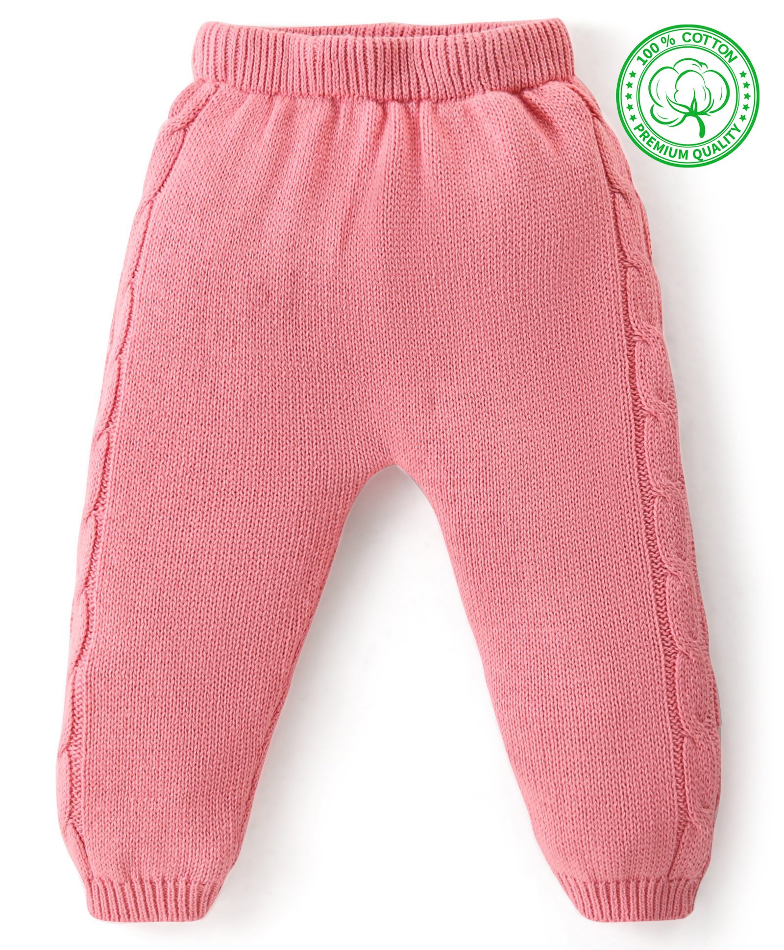 Babyhug Knit Full Length Fleece & Woollen Pant with Cable Knit Design Solid Colour - Pink-image-47