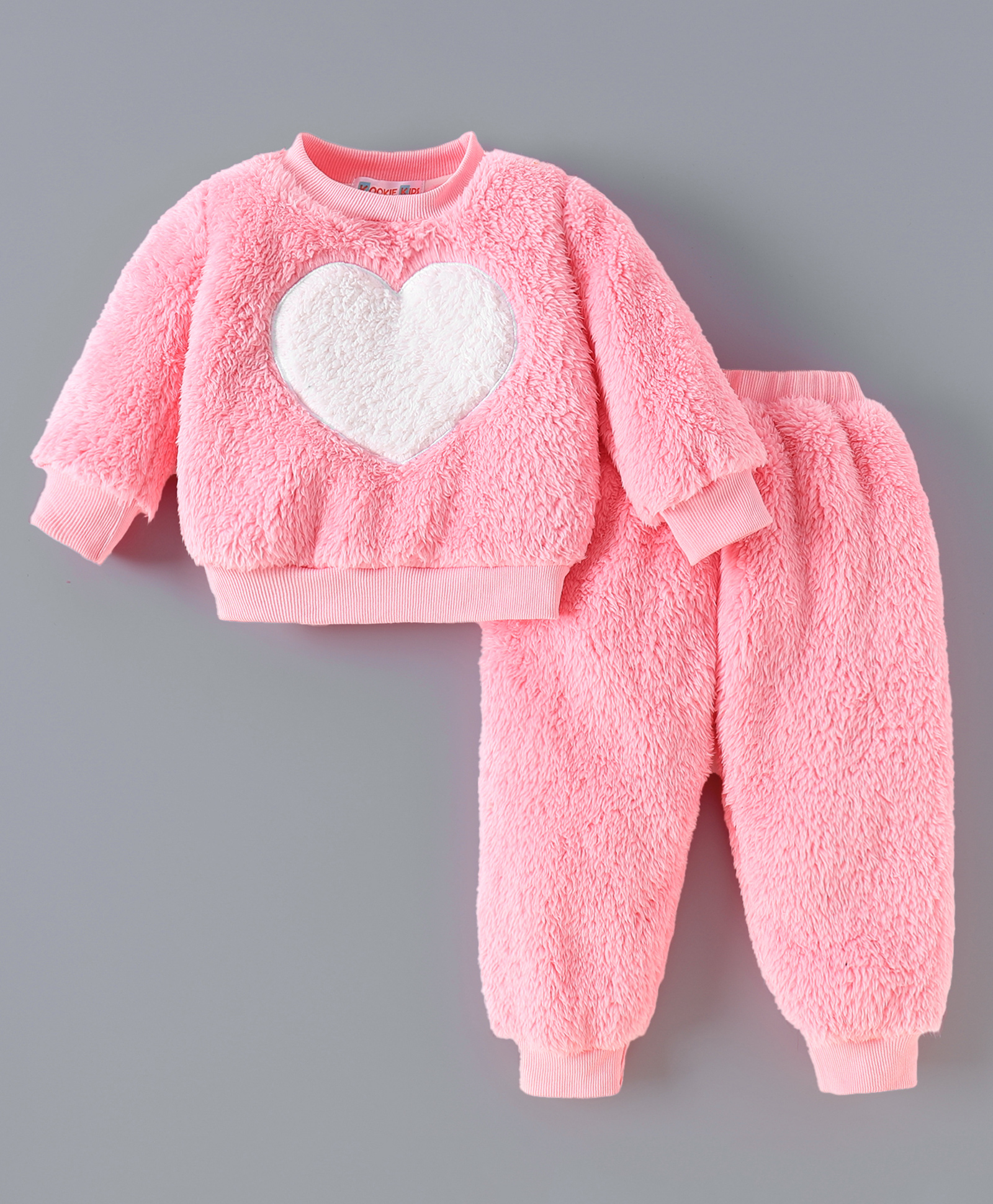 Kookie Kids Full Sleeves Winter Wear Suit With Heart Applique - Pink-image-40