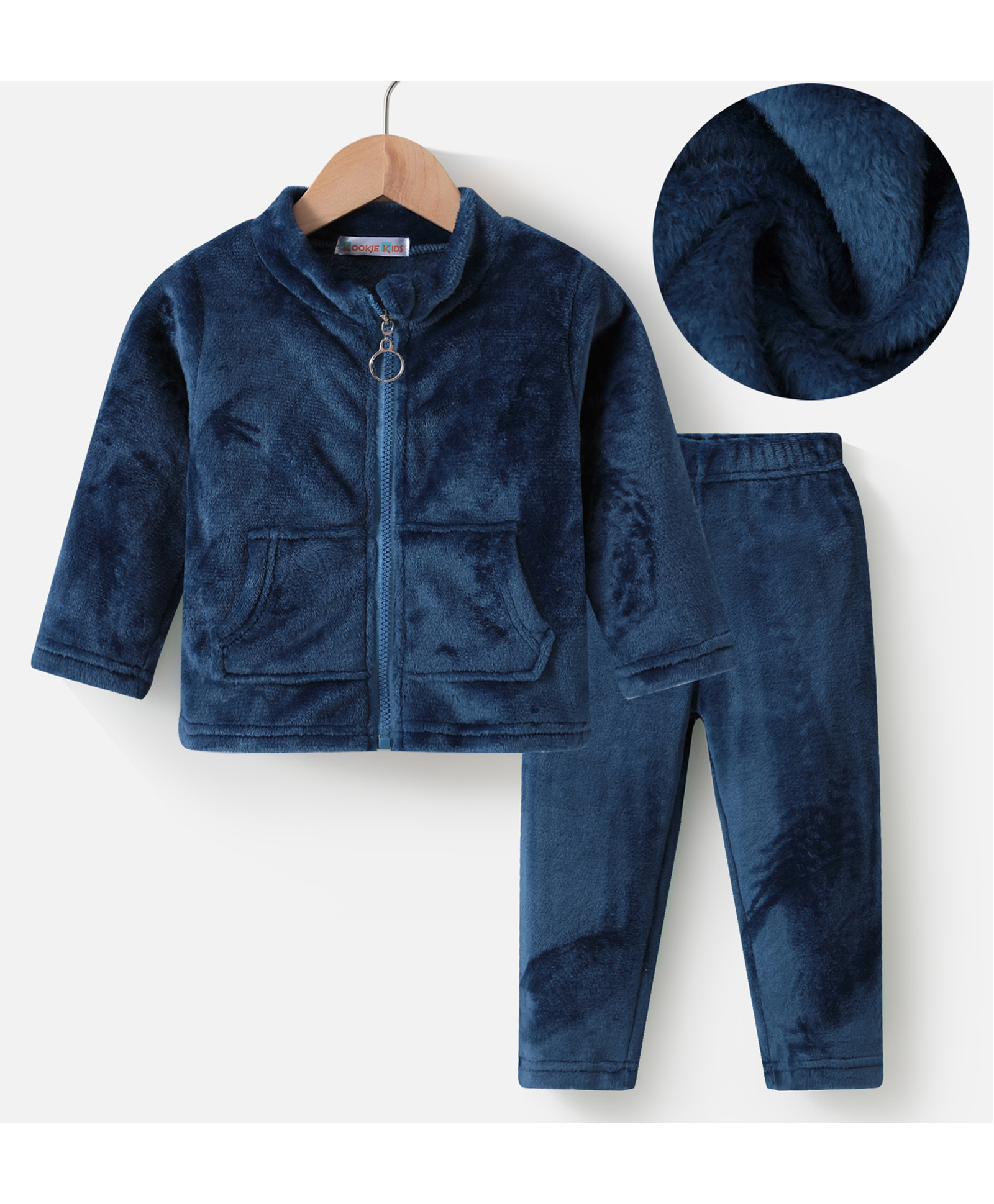 Kookie Kids Full Sleeves Winter Wear Suit Solid Color - Blue-image-36