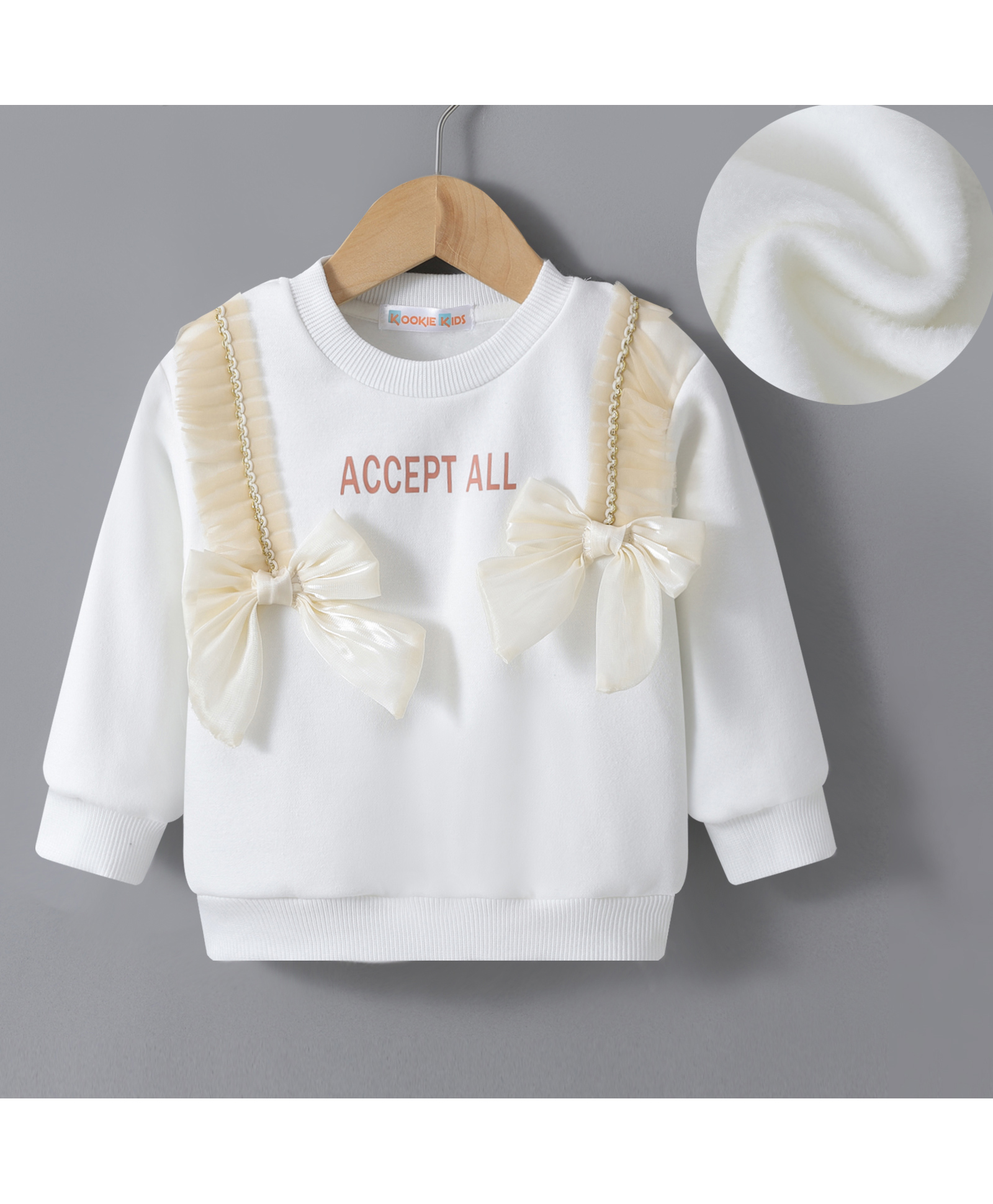 Kookie Kids Full Sleeves Sweatshirt with Frill Detailing & Bow Applique- White-picture-19