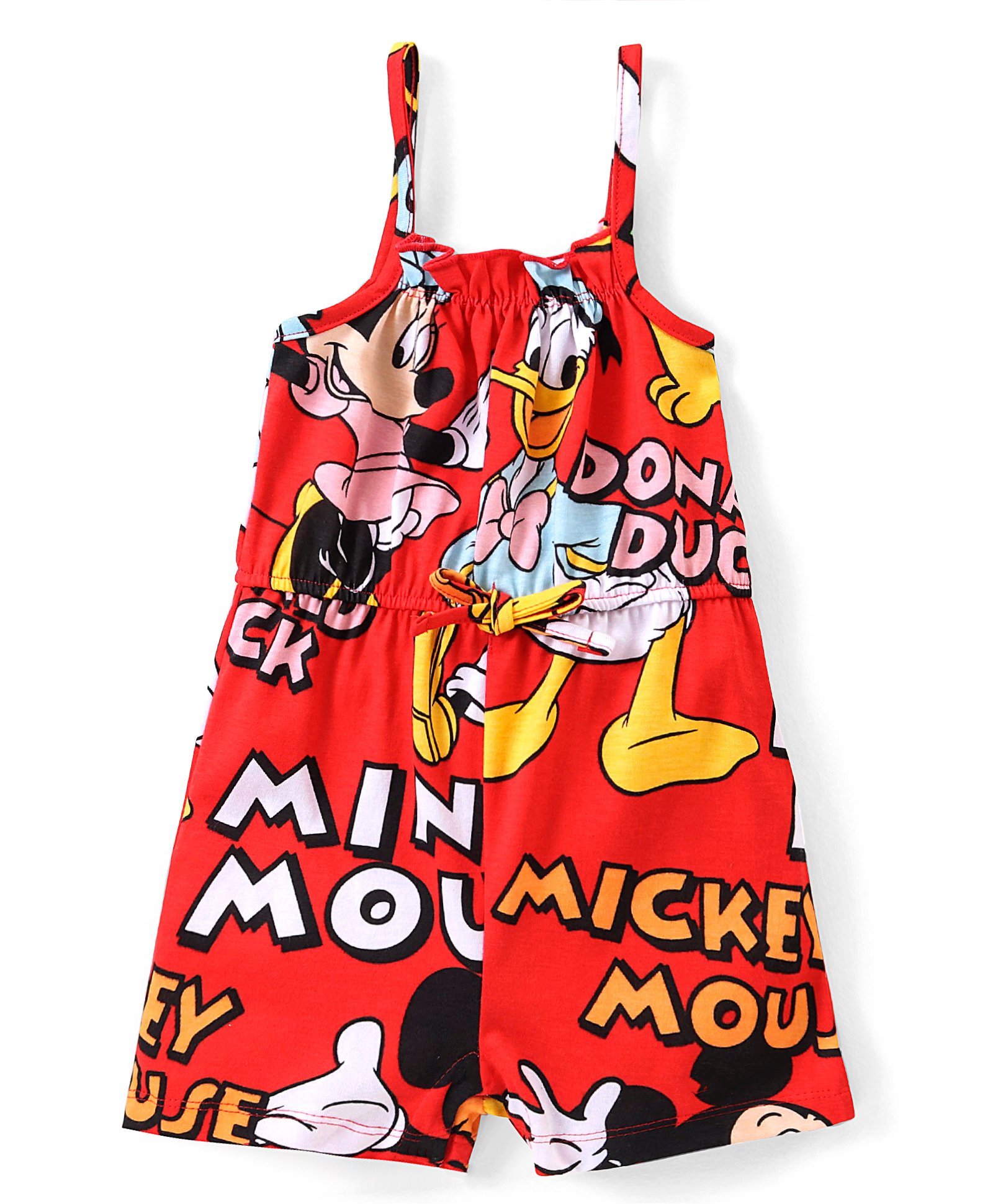 Babyhug Disney Cotton Knit Sleeveless Jumpsuit With Minnie Mouse Print - Red-picture-11