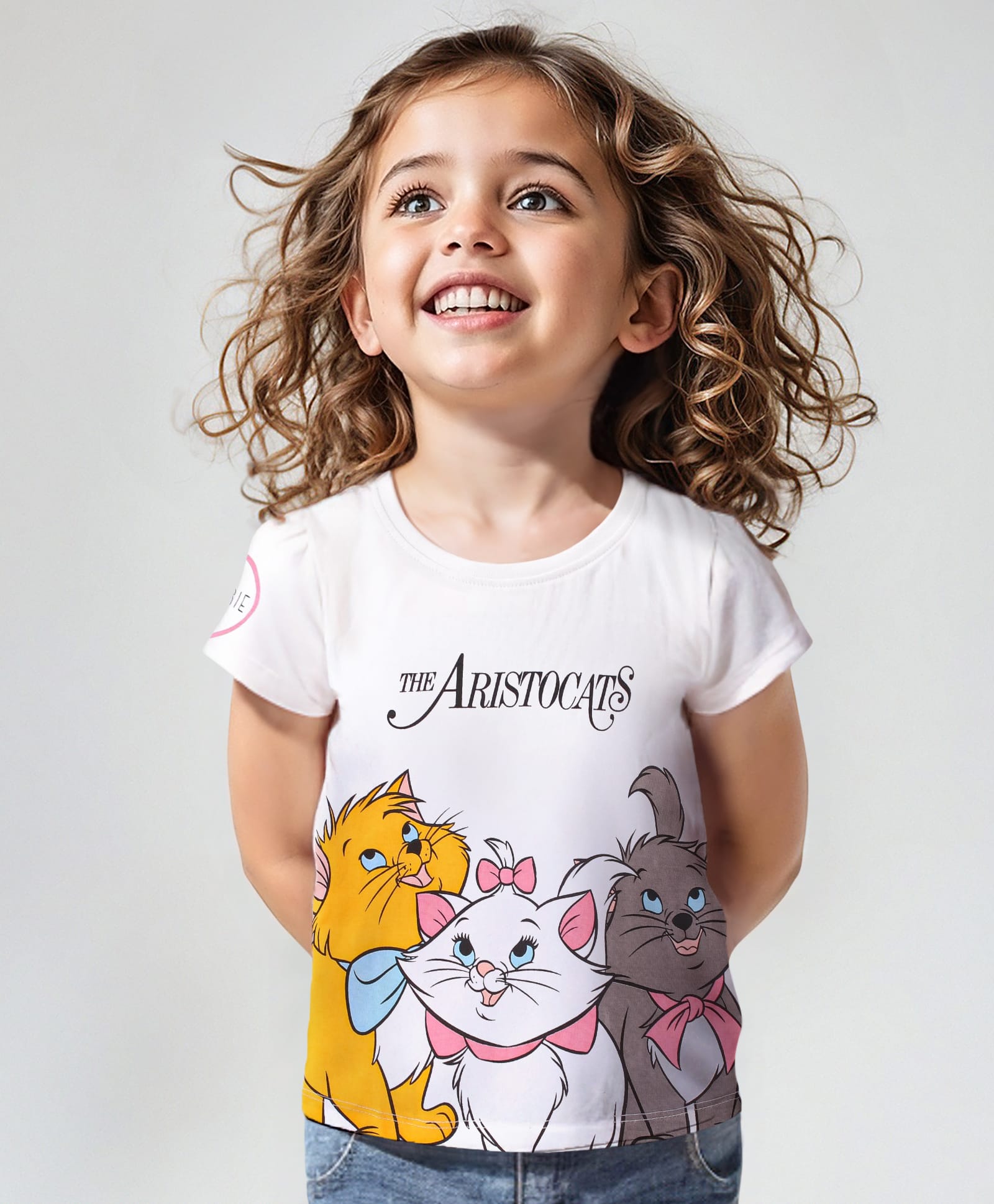 Babyhug Disney Cotton Knit Half Sleeves Top with Marie Graphics- White-image-19
