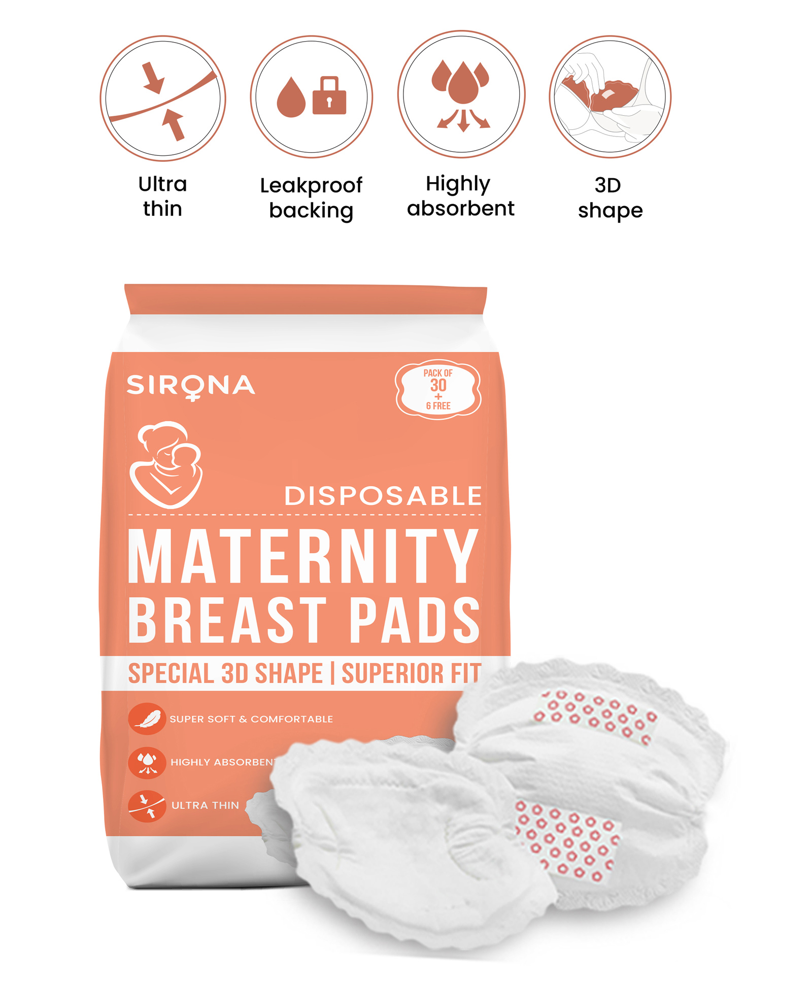 Sirona FDA Approved Premium Disposable Maternity Breast Pads - 36 Pads-image-27