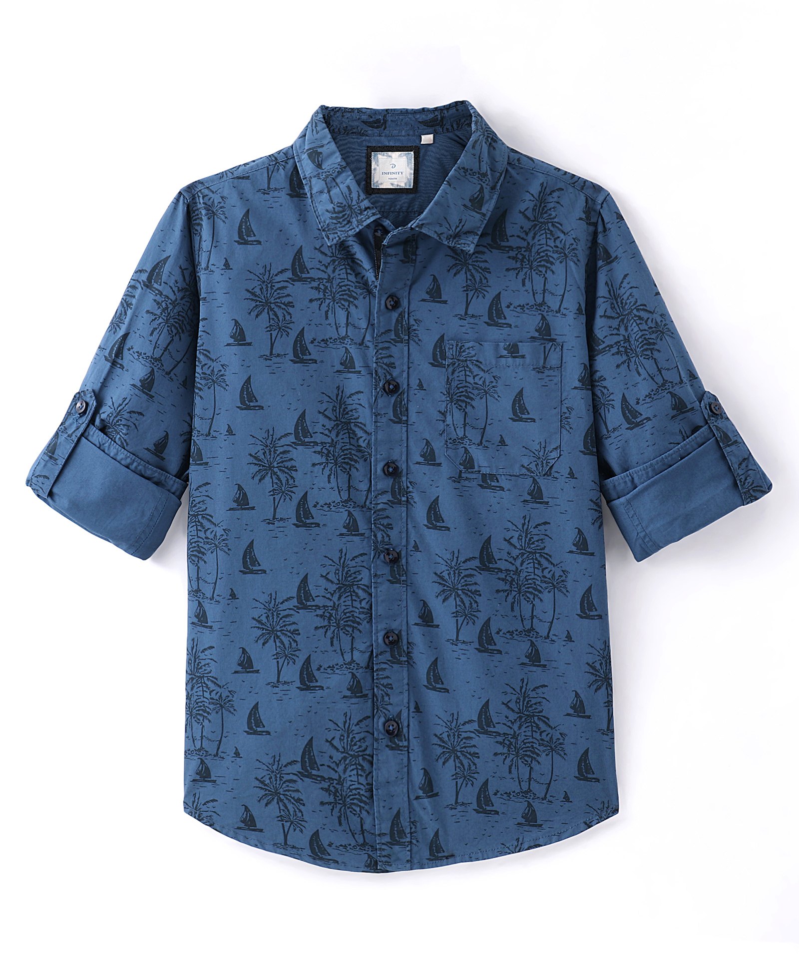 INFINITY Cotton Woven Full Sleeves Beach Printed Shirt - Navy Blue-picture-29