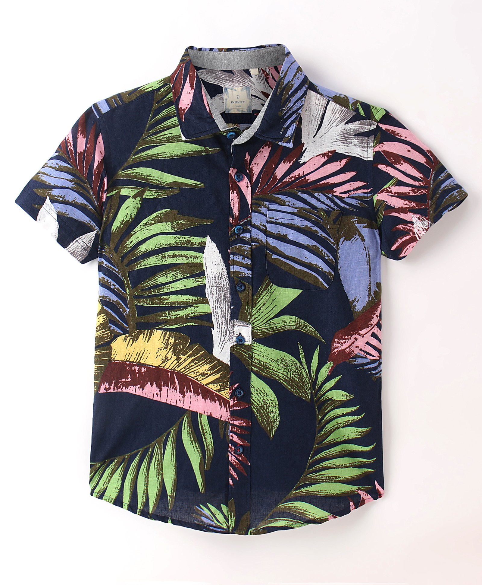 INFINITY Cotton Woven Half Sleeves Leaves Printed Shirt - Navy Blue-image-46