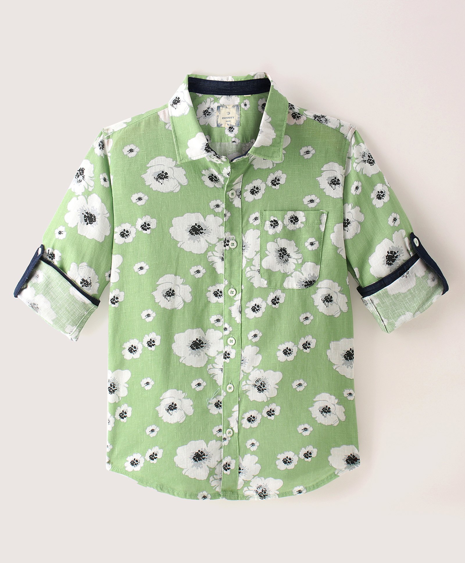 INFINITY Cotton Woven Full Sleeves Floral Printed Shirt - Green-picture-32