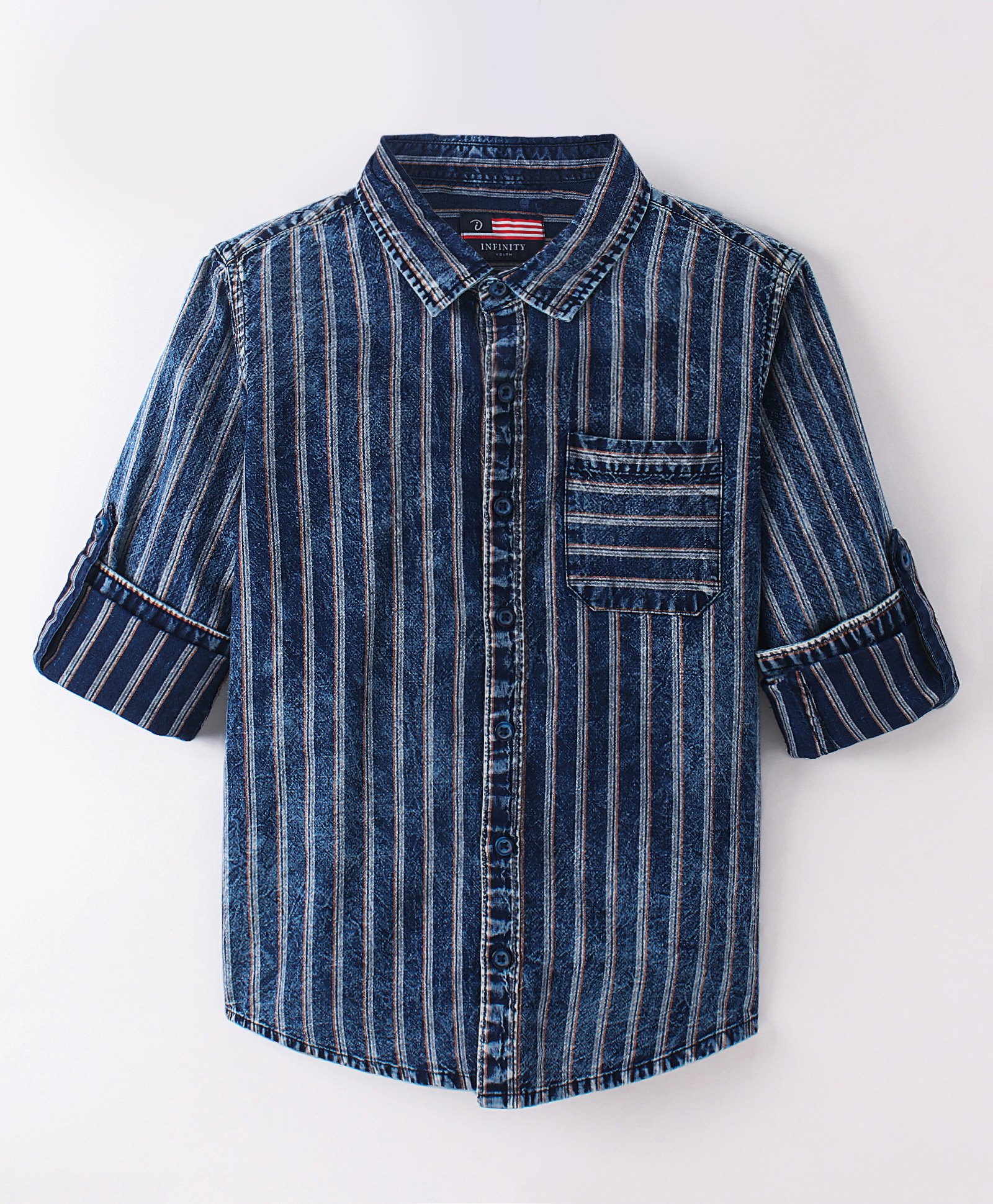 INFINITY Cotton Woven Full Sleeves Striped Shirt - Navy Blue-image-47