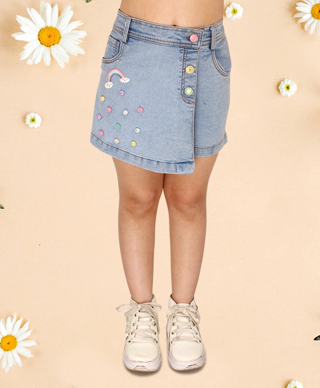 Cutecumber Rainbow Patch Detailed  Warp Style Shorts - Blue-picture-14