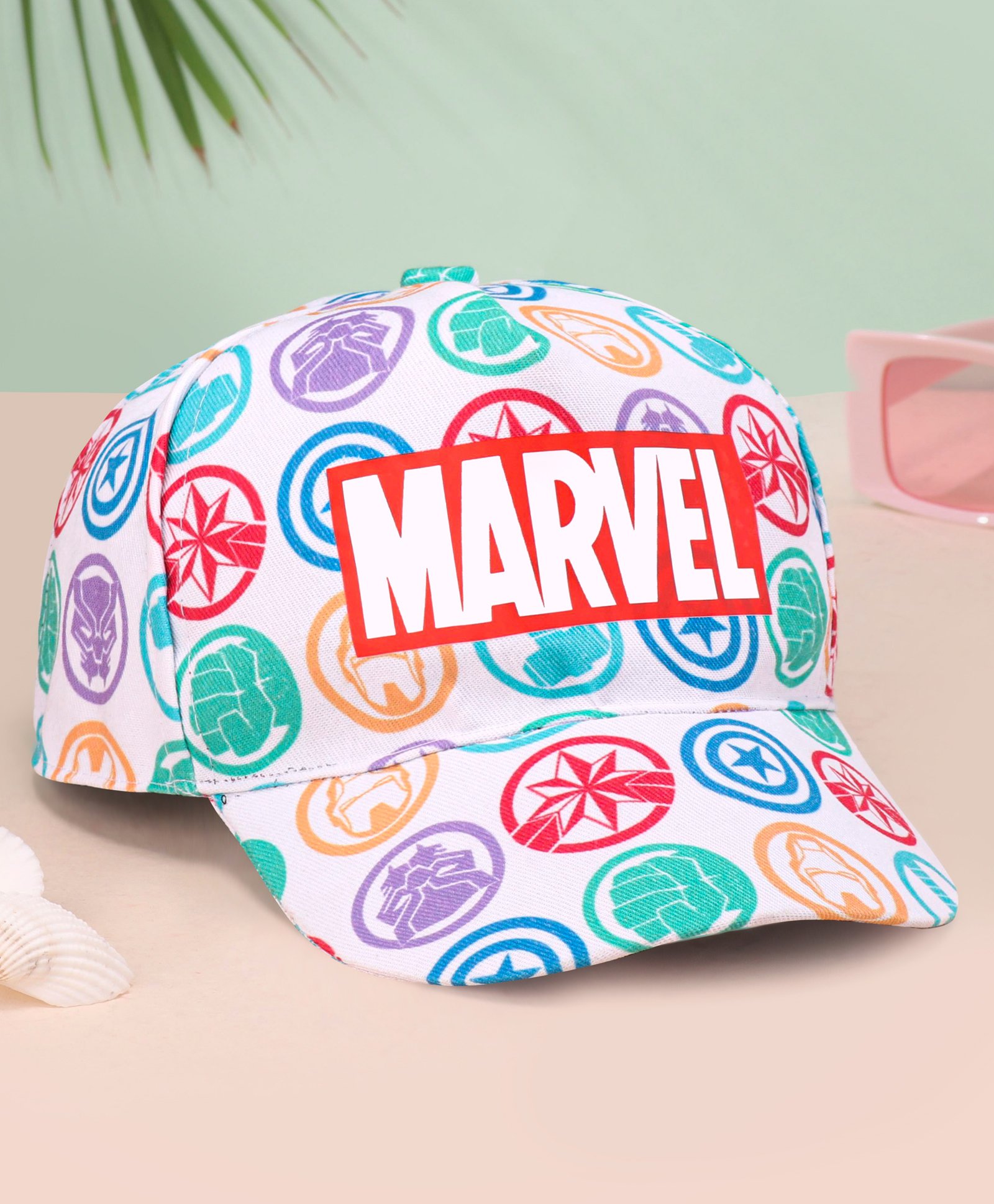 Babyhug Marvel Cotton Summer Cap With Avengers  Print - Bright White-picture-28