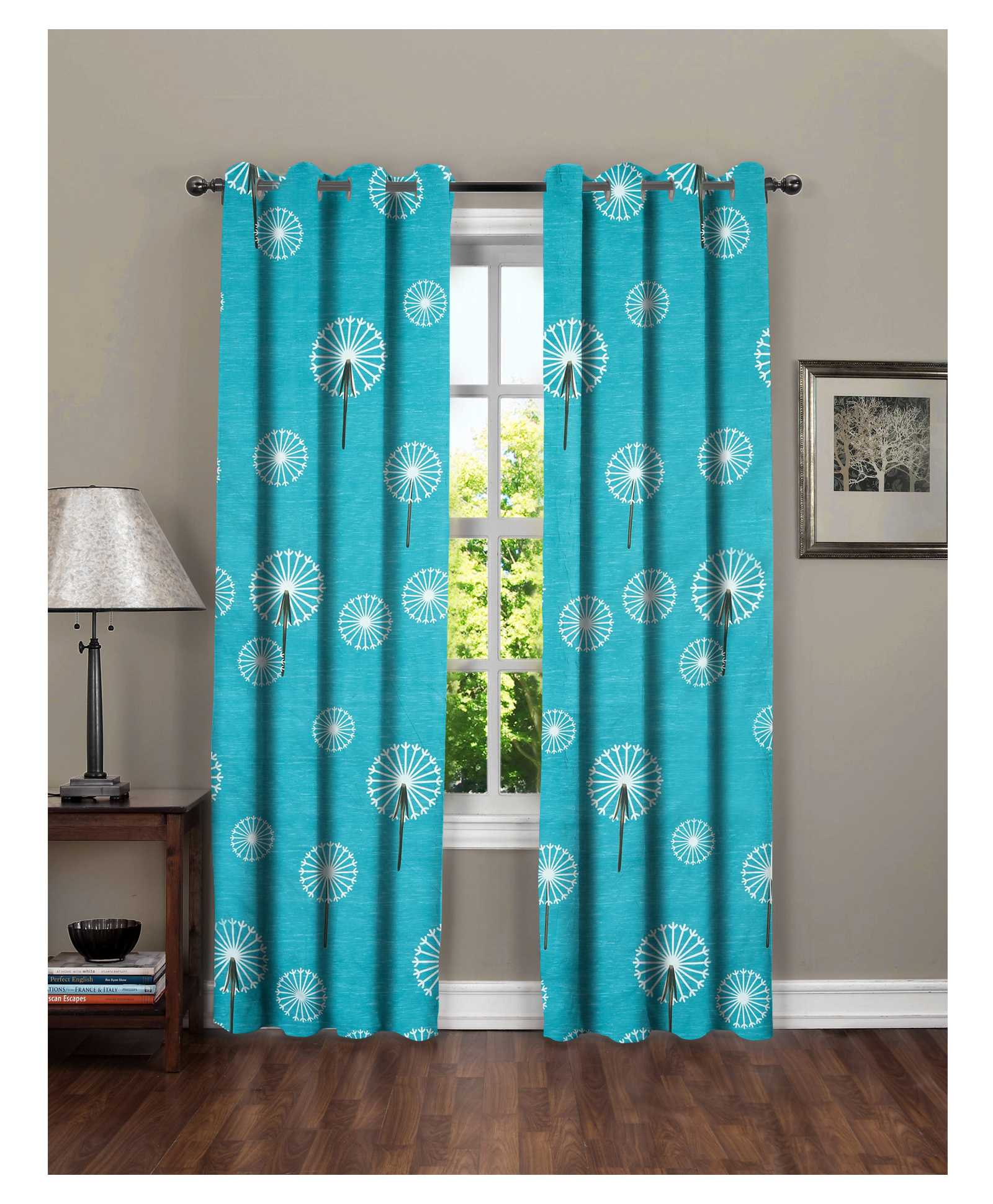 RRC Microfiber Cotton Floral Door Curtains  Set of 2 Curtains  Aqua-picture-24