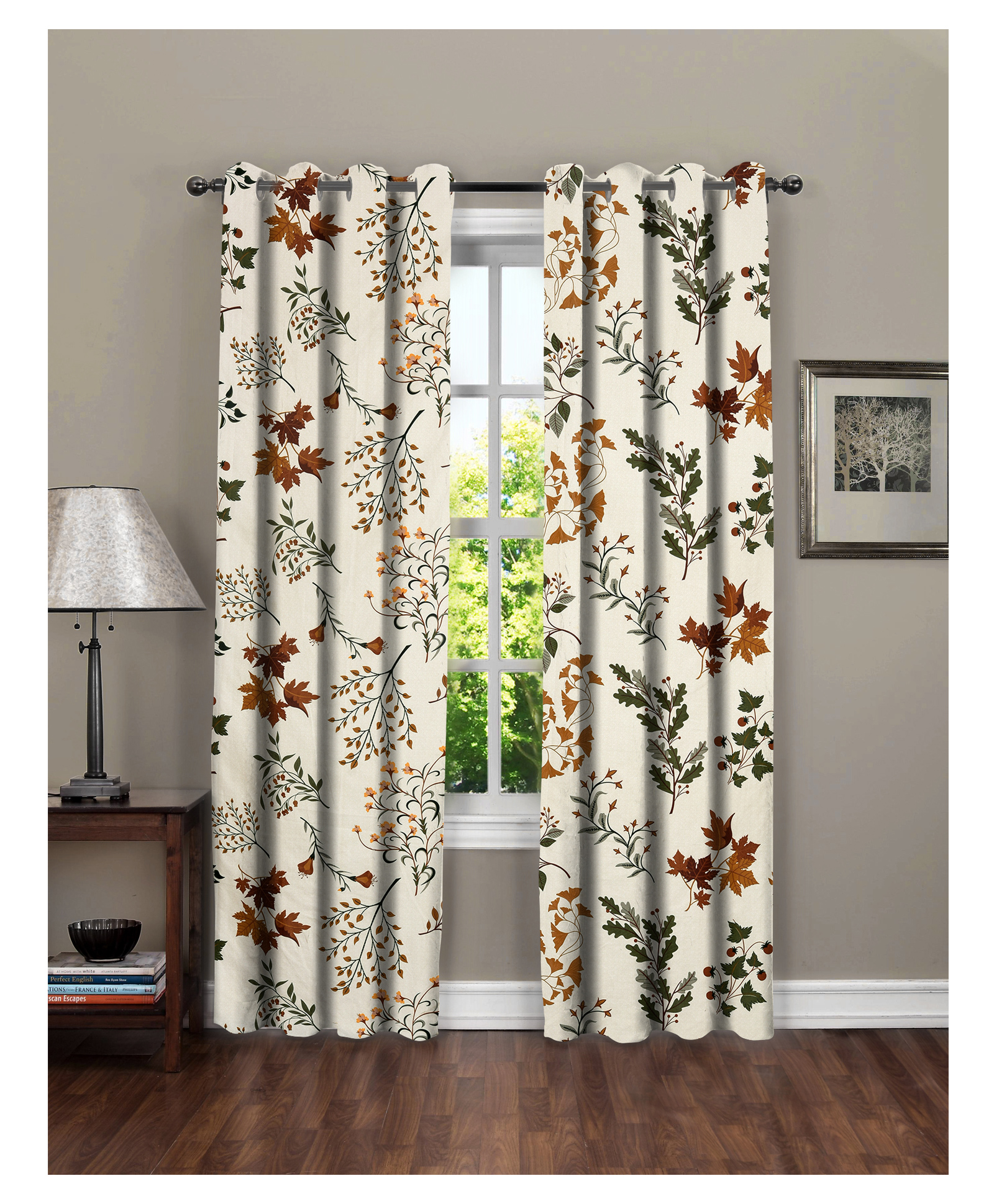 RRC Microfiber Cotton Floral Door Curtains  Set of 2 Curtains    Cream-image-47