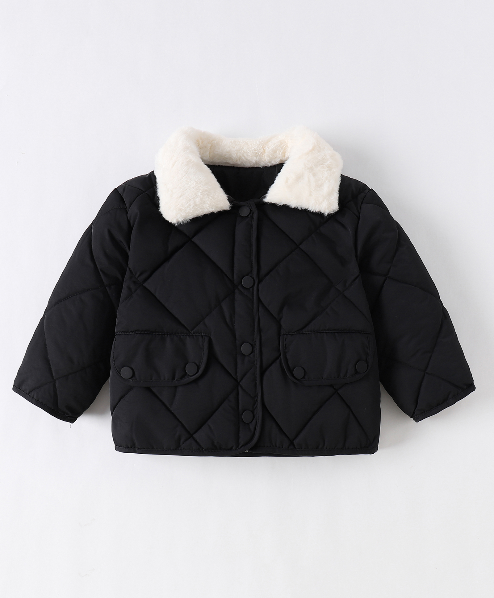 Kookie Kids Full Sleeves Collared Neck Padded Quilted Jacket with Fur Detailing - Black-picture-19
