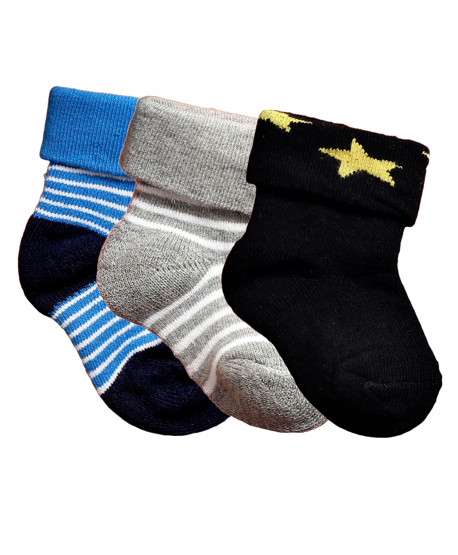 NEXT2SKIN Pack Of 3 Striped Soft Cotton Socks - Denim Blue Light Grey & Black-image-46