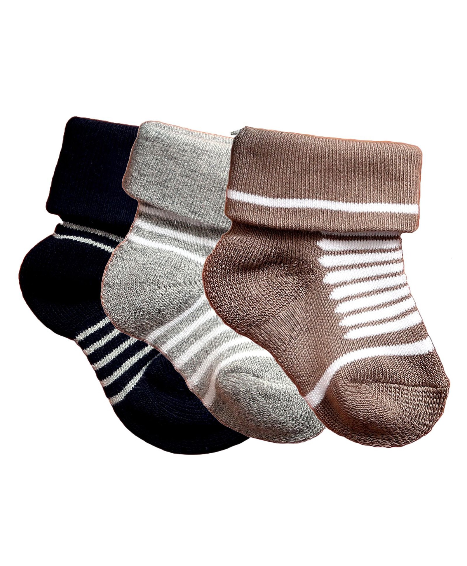 NEXT2SKIN Pack Of 3 Striped Soft Cotton Socks - Black Light Grey & Fawn-image-44