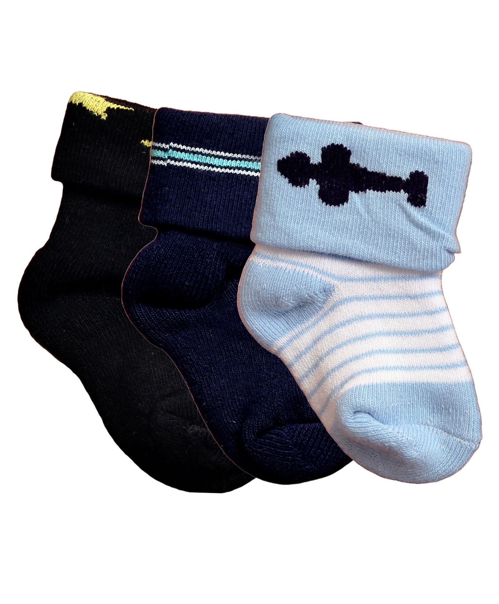 NEXT2SKIN Pack Of 3 Striped Soft Cotton Socks - Black & Blue-image-46