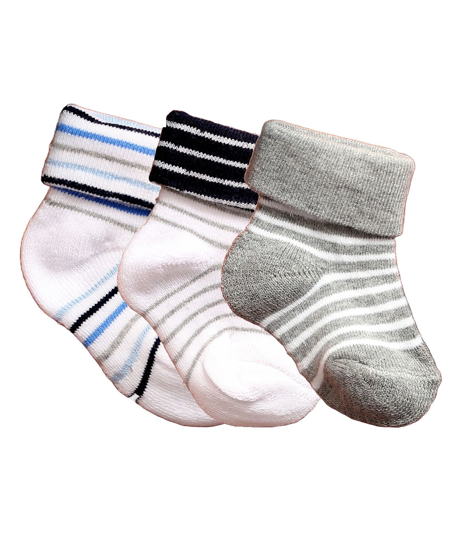 NEXT2SKIN Pack Of 3 Striped Soft Cotton Socks -  White & Grey-picture-13